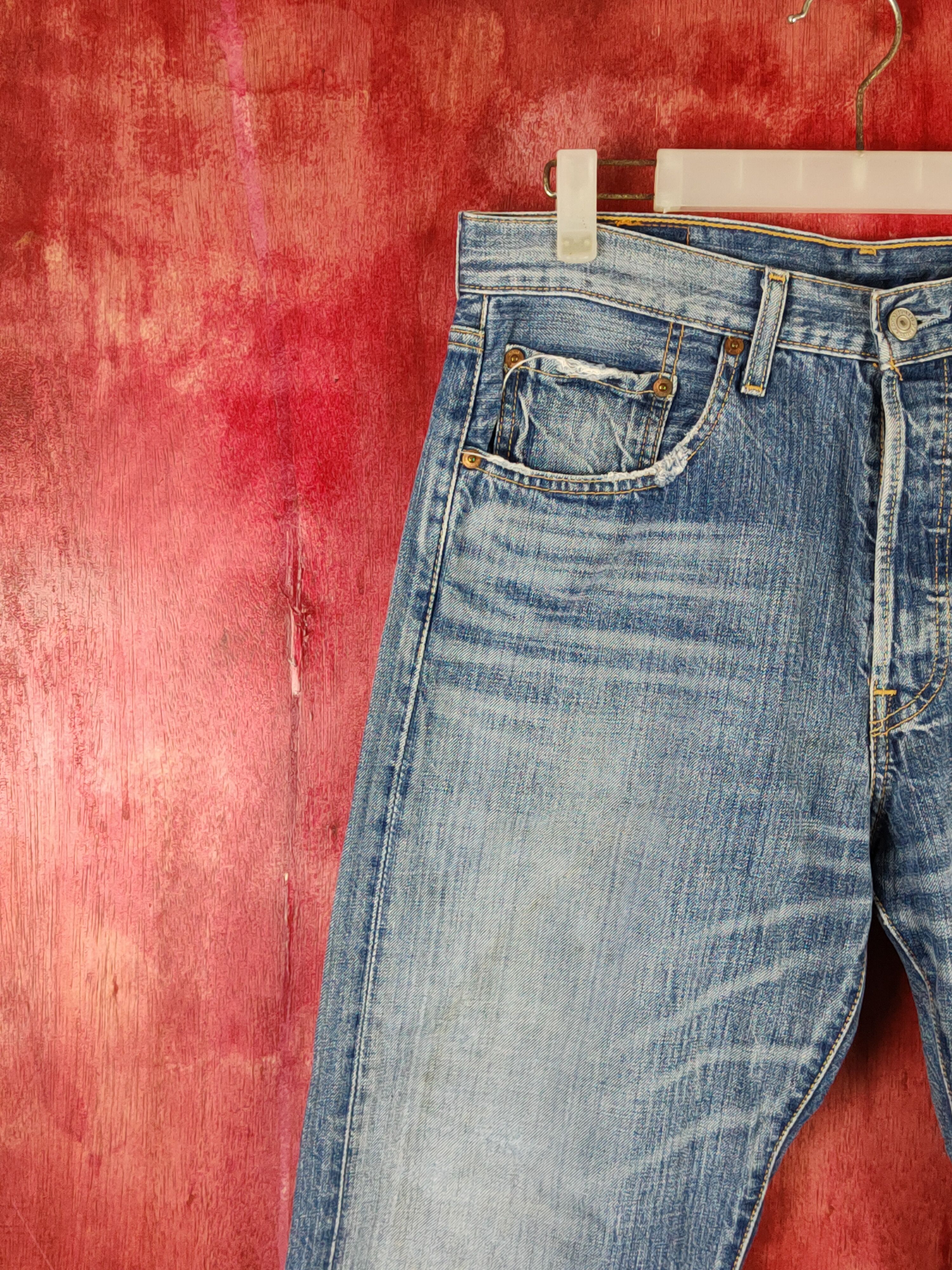 Japanese Brand 501 Levi's Blue Distressed Ripped Jeans #S1830 Size US 33 - 3 Thumbnail