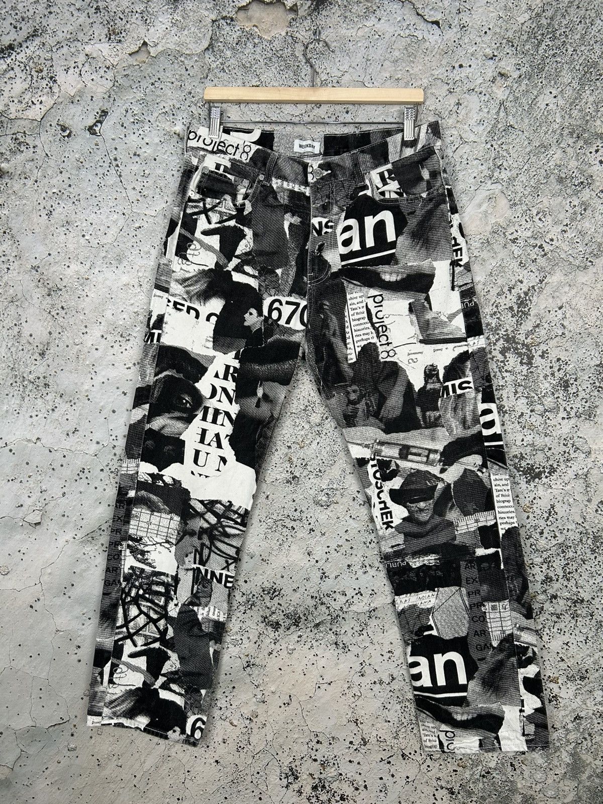 Weekday Weekday Space Paper Collage Trousers Avant Garde Grunge Punk Size US 31 - 1 Thumbnail