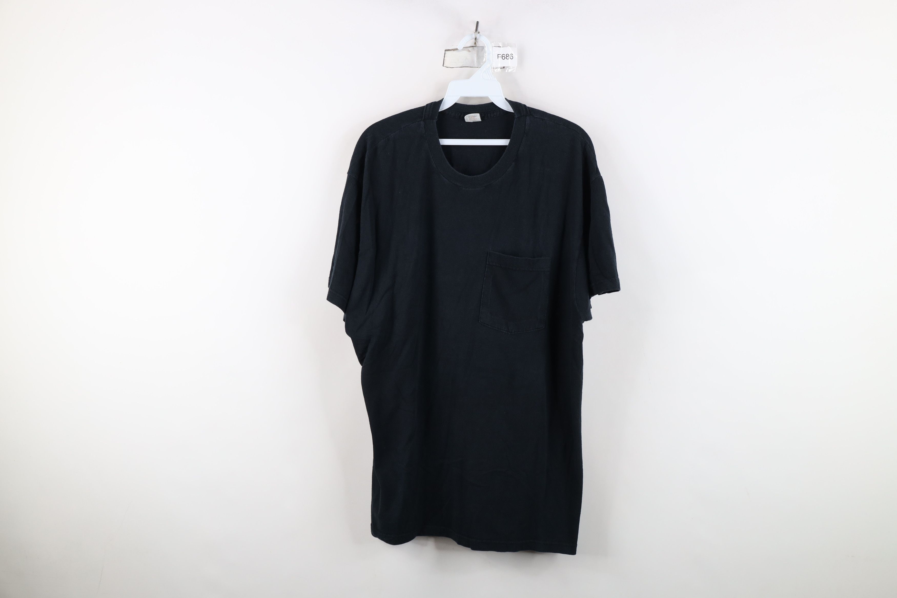 Vintage Vintage 90s Y2K Streetwear Blank Cotton Pocket T-Shirt Black Size US XL / EU 56 / 4 - 1 Thumbnail
