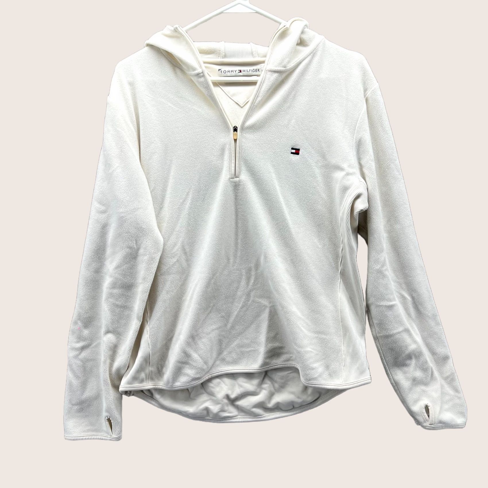 Tommy Hilfiger Tommy Hilfiger Hoodie Womens Large Beige Fleece Full Zip Sweatshirt with Logo Size L / US 10 / IT 46 - 1 Thumbnail