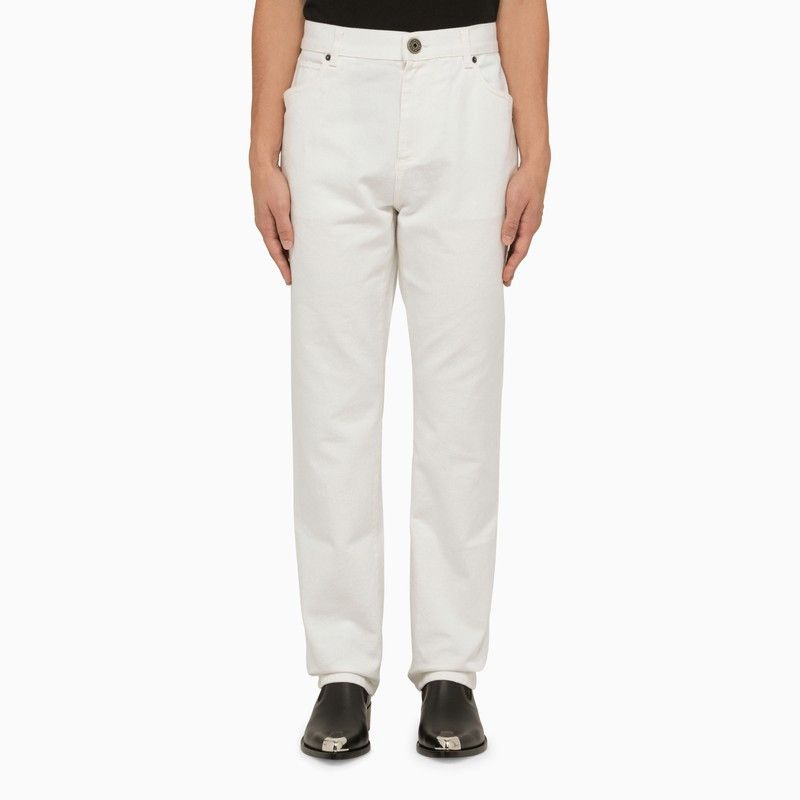 image of Balmain Regular White Cotton Trousers, Men's (Size 32)