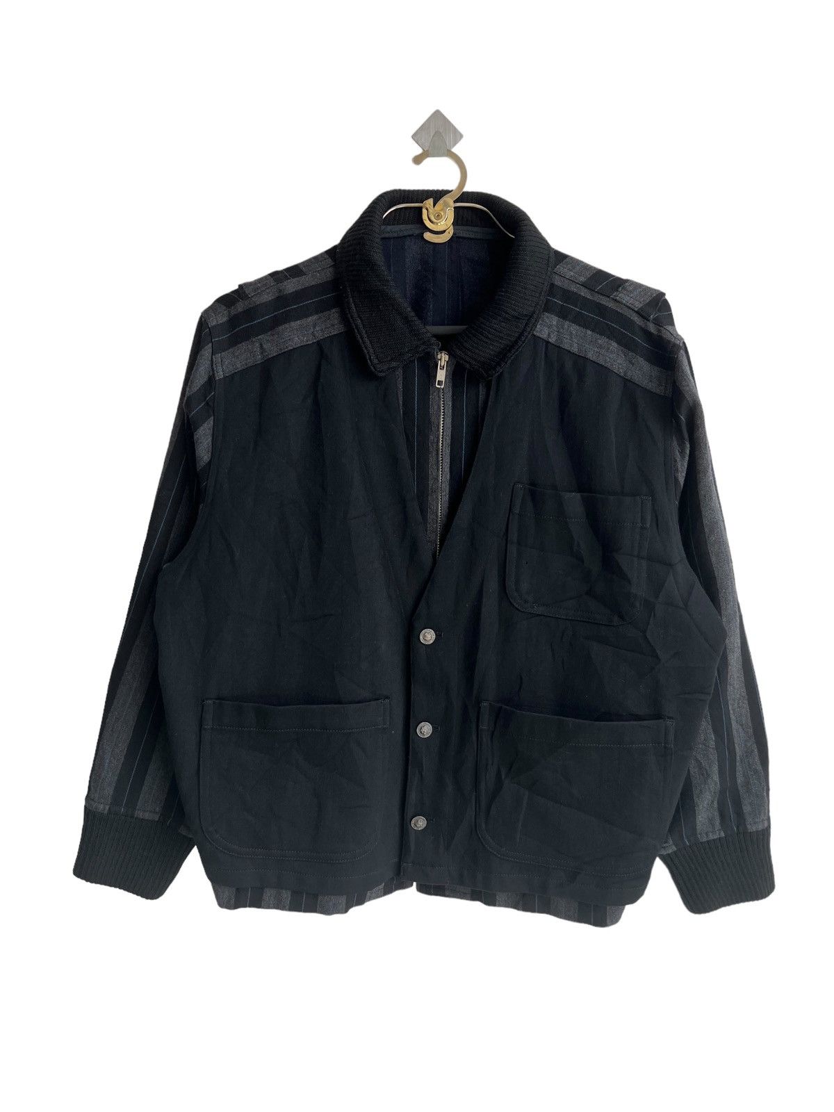 Comme des Garcons Homme Deux 80s Half Moon TK CDG Hybrid Vest Striped Boxy Bomber Jacket Size US L / EU 52-54 / 3 - 3 Thumbnail
