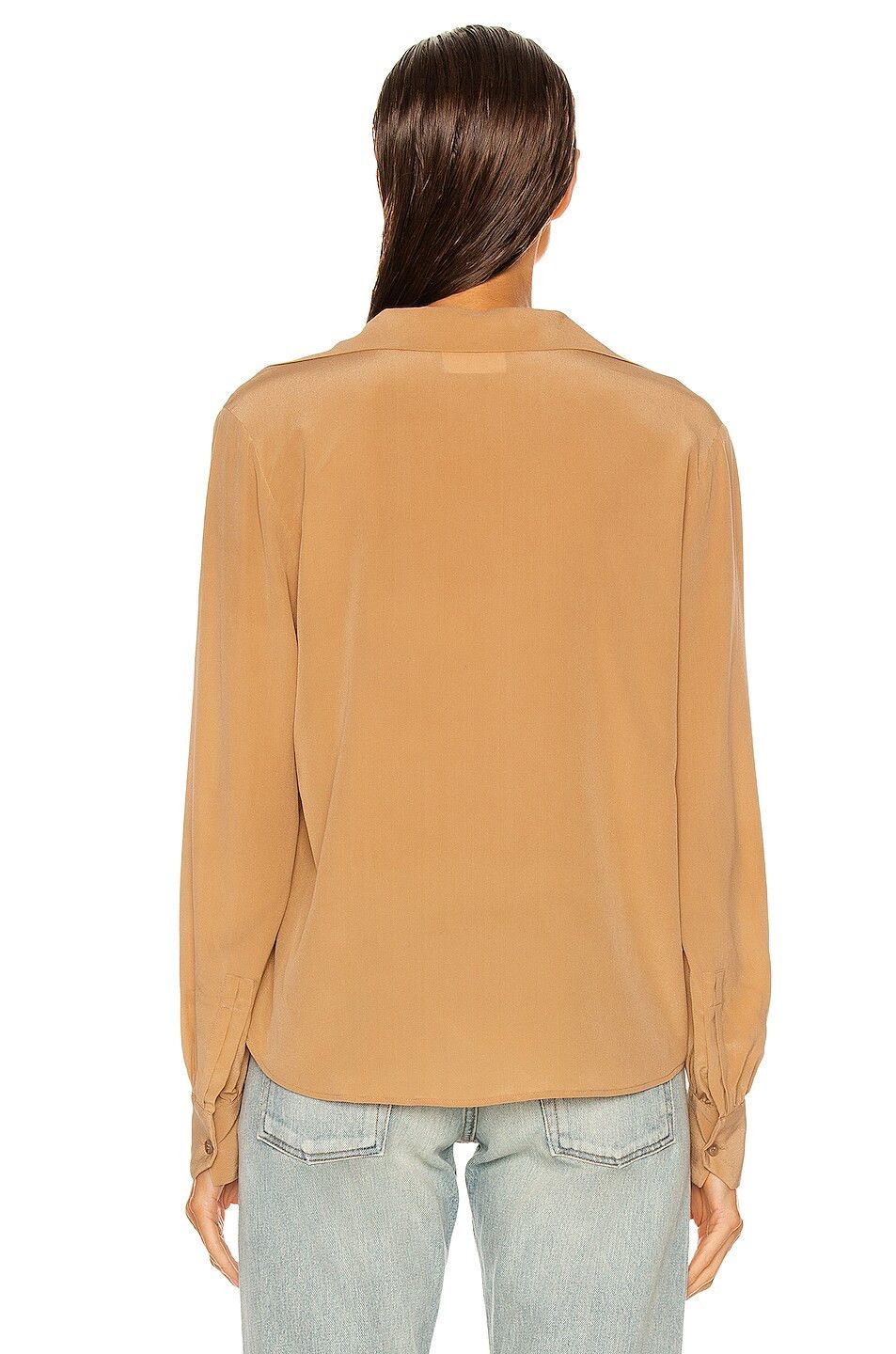 Saint Laurent Paris o1tp1o0125 Open Collar Blouse In Crepe in Beige/Rose Size L / US 10 / IT 46 - 3 Thumbnail