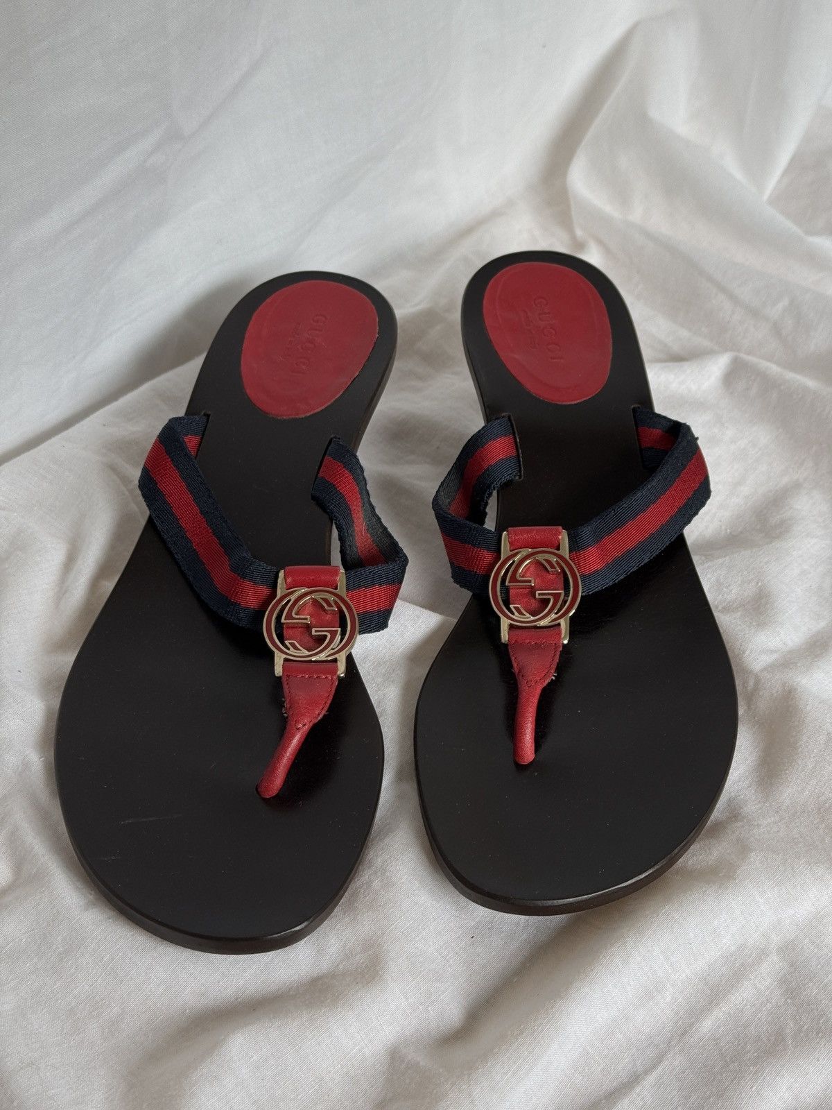 Gucci × Vintage Gucci Web Interlocking GG Thong Flip Flops Mules Size US 8 / IT 38 - 3 Thumbnail