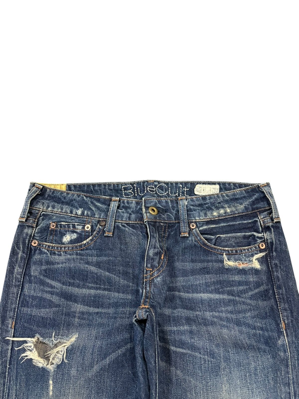Japanese Brand Vintage Blue Cult Distressed Flare Low Rise Jeans Size 31" - 4 Thumbnail