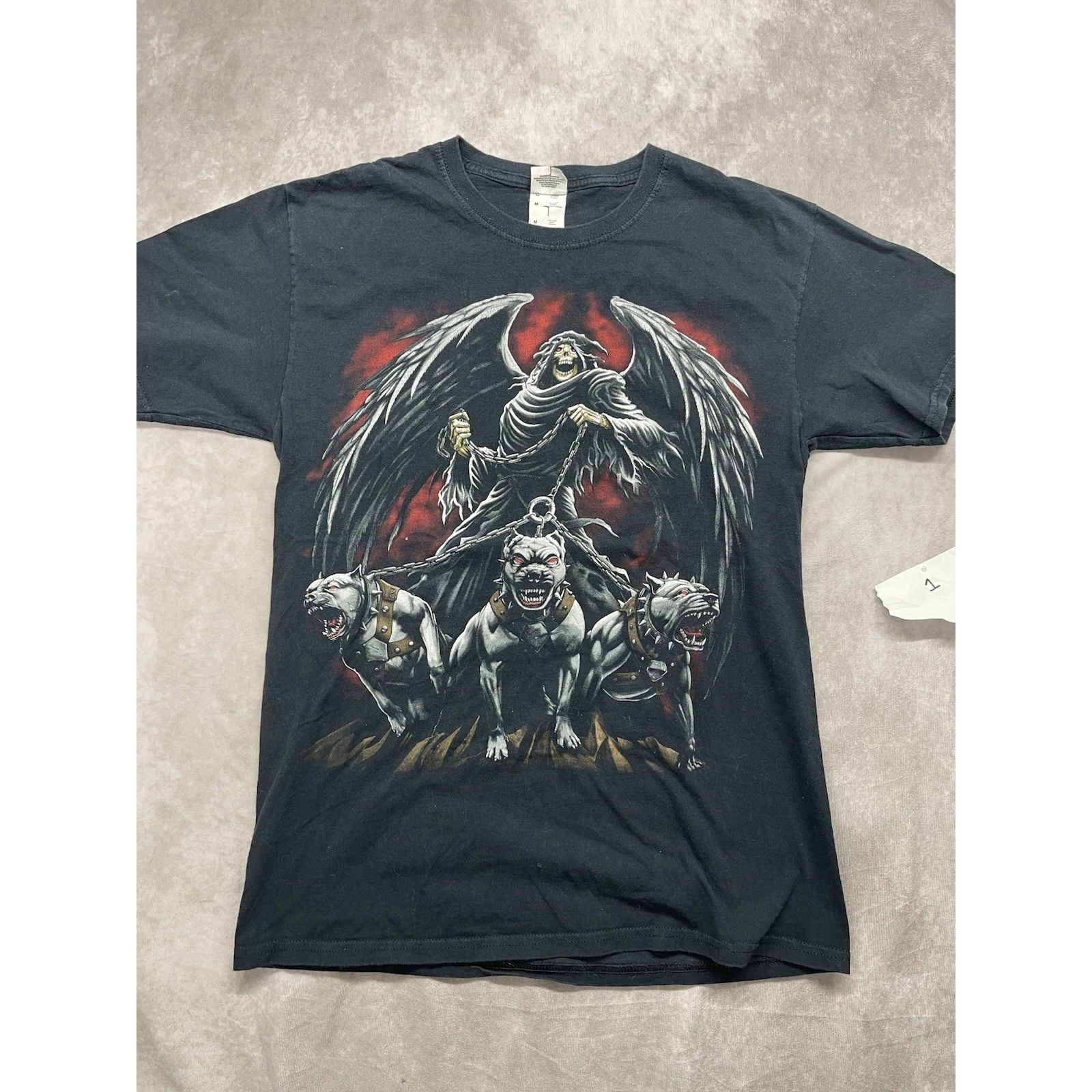 Hanes Y2K Grim Reaper Hell Hounds Pitbull T-Shirt M Goth Biker Met Size US M / EU 48-50 / 2 - 2 Thumbnail