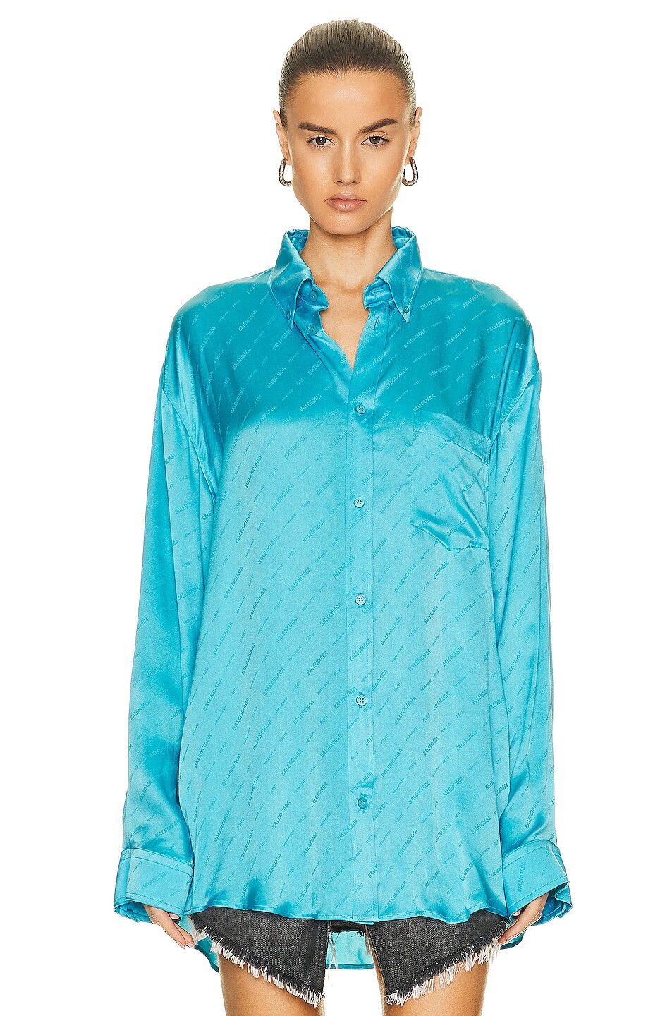 Balenciaga o1y0625 Silk Patterned Shirt in Azure Size M / US 6-8 / IT 42-44 - 1 Thumbnail