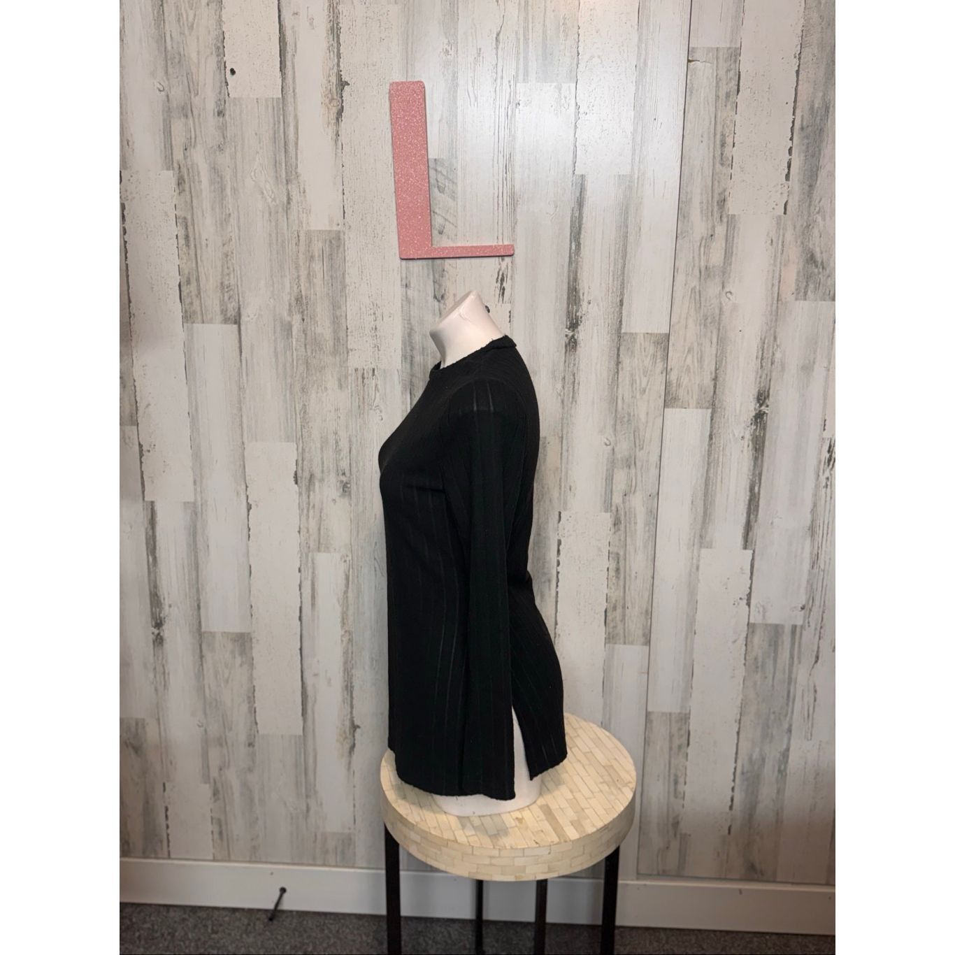 Other Black Ribbed Long Sleeve Split Side Top | Size Large Size L / US 10 / IT 46 - 2 Thumbnail