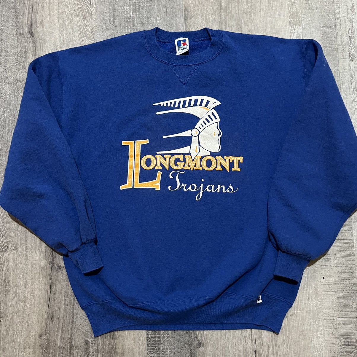 Russell Athletic × Vintage VTG Longmont Trojans Russell Athletic Crewneck Sweatshirt Size US XL / EU 56 / 4 - 1 Thumbnail