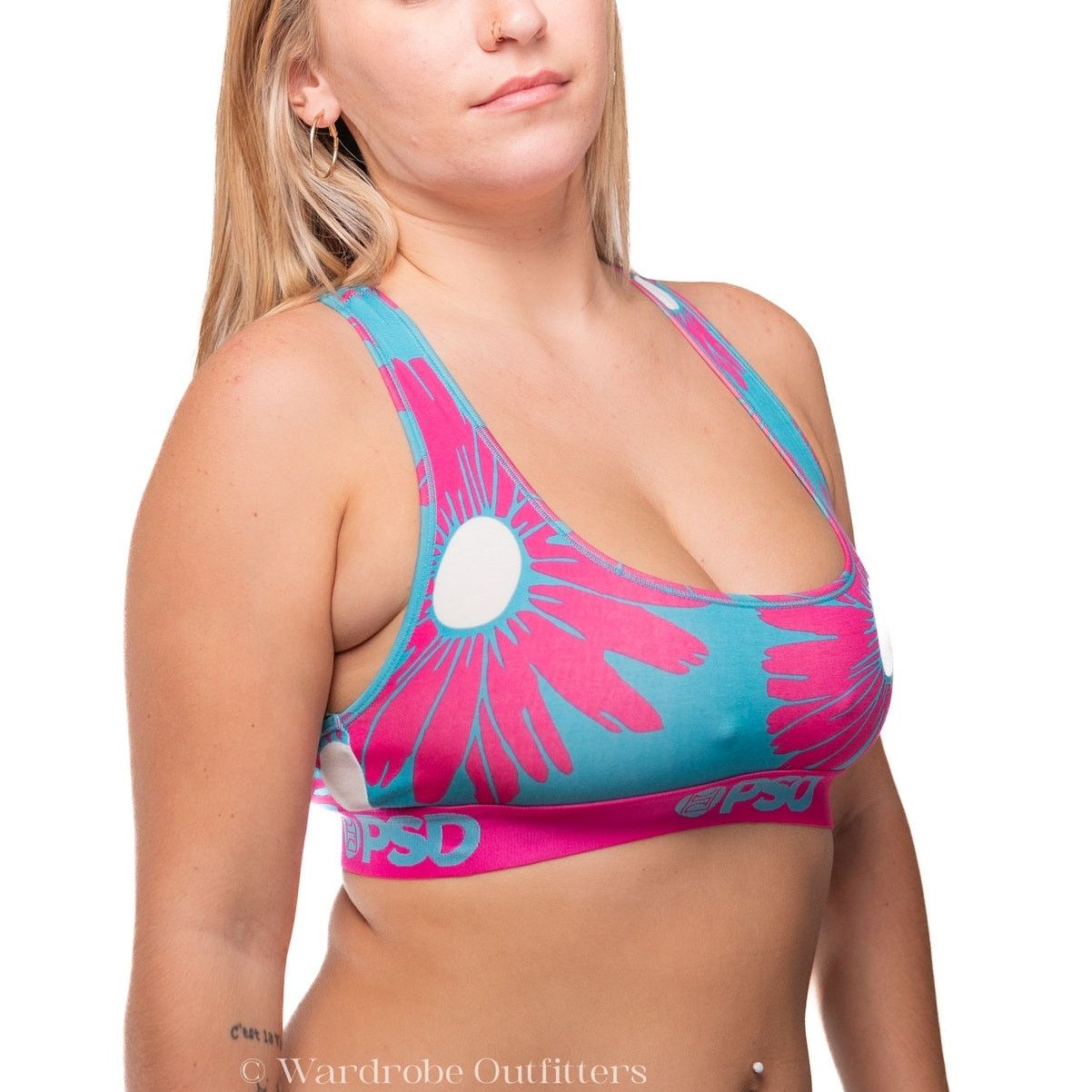Designer PSD Pink Daisy Daze Pop Racerback Sports Bra Size ONE SIZE - 3 Thumbnail
