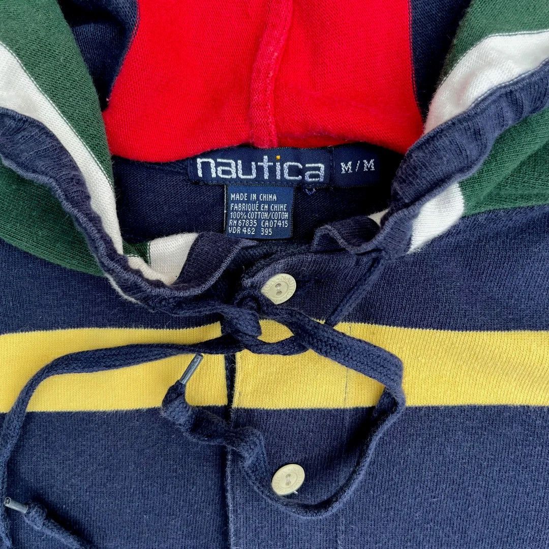 Nautica × Vintage Nautica 1990 90s Vintage Striped Logo Hoodie Sweatshirt Size US M / EU 48-50 / 2 - 3 Thumbnail