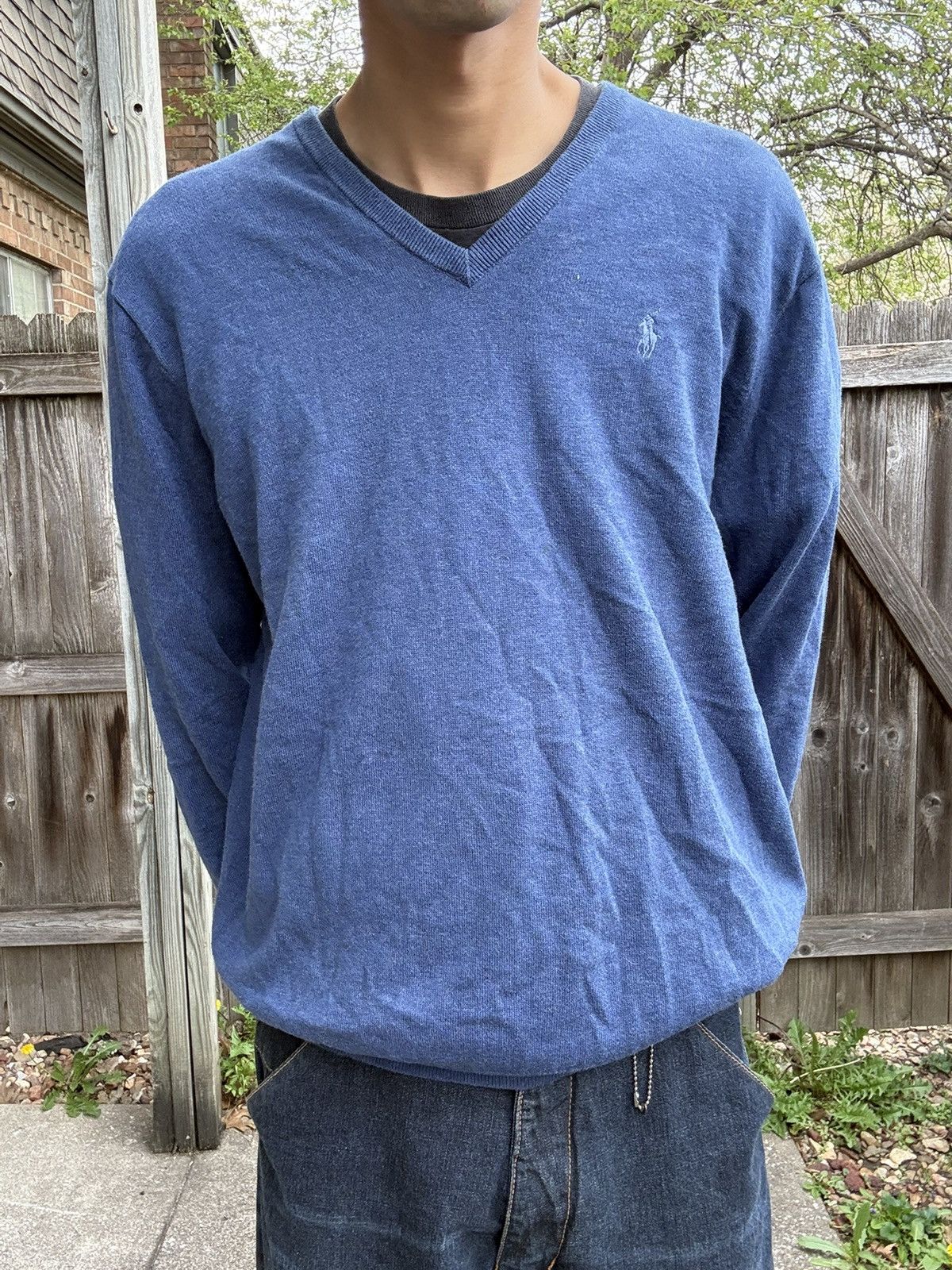Polo Ralph Lauren RL Rustic Navy Heather Premium Cotton V-Neck Sweater Size US L / EU 52-54 / 3 - 1 Thumbnail
