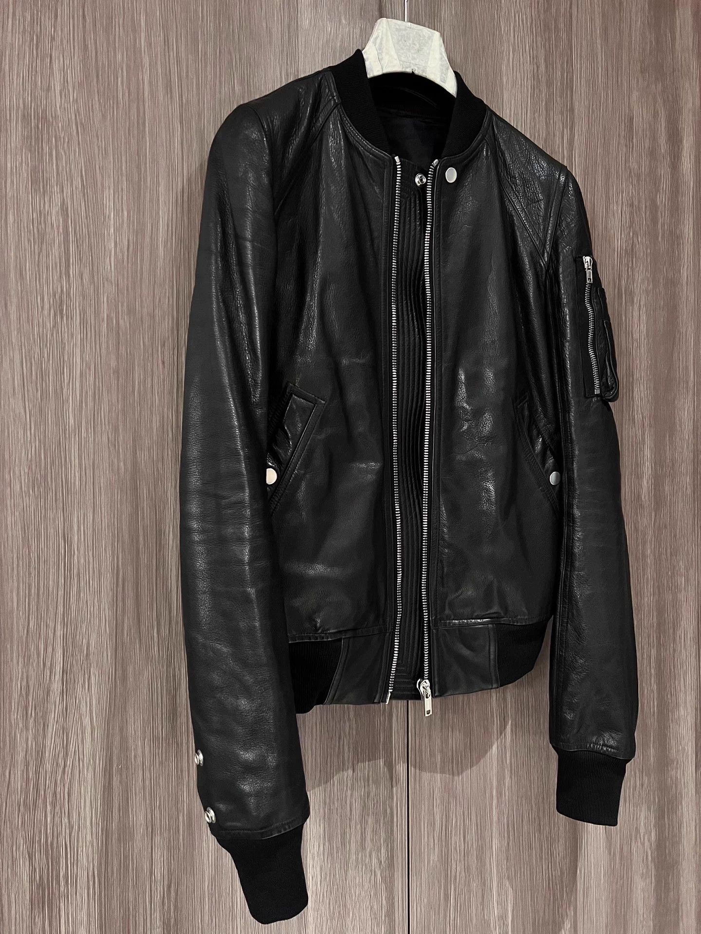 Rick Owens Rick Owens Leather Bomber Jacket with Zip-Up Size US S / EU 44-46 / 1 - 2 Thumbnail