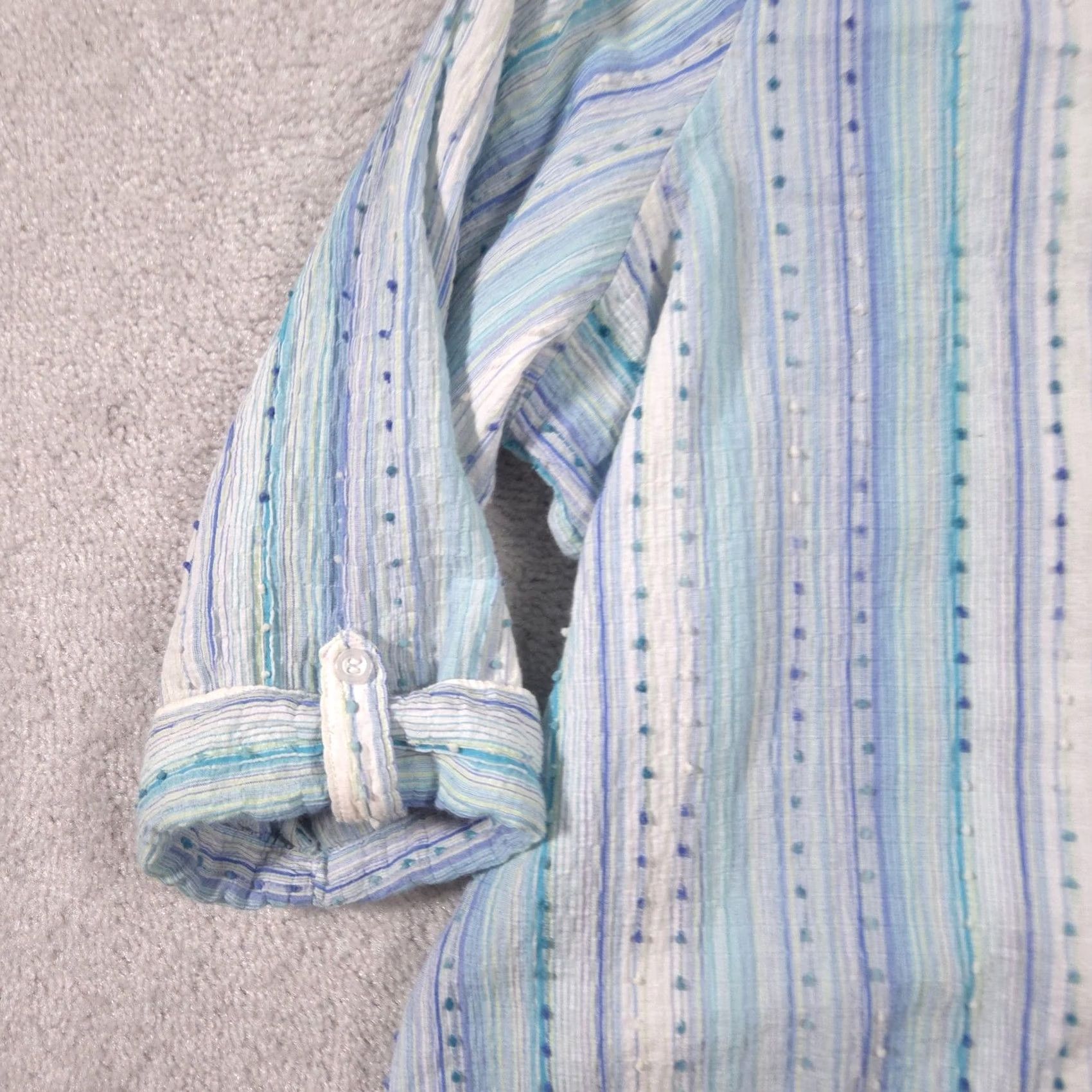Vintage Breckenridge Shirt Womens 2X Blue Stripe Button Front Roll Tab 3/4 Sleeve Top Size XXL / US 16-18 / IT 52-54 - 3 Thumbnail