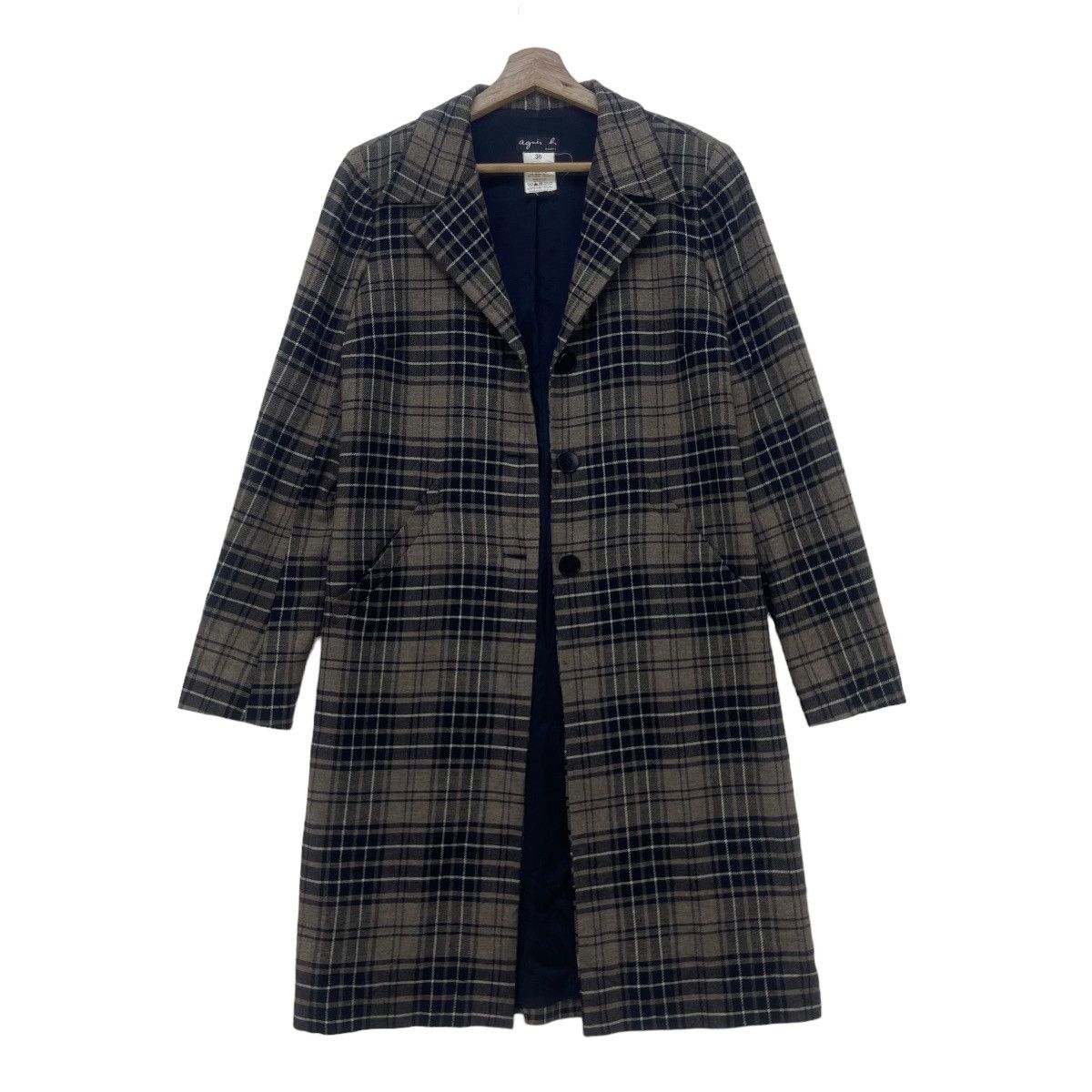 agnes b. Agnes B. Checkered Plaid Laine Wool Long Coat Size S / US 4 / IT 40 - 2 Thumbnail