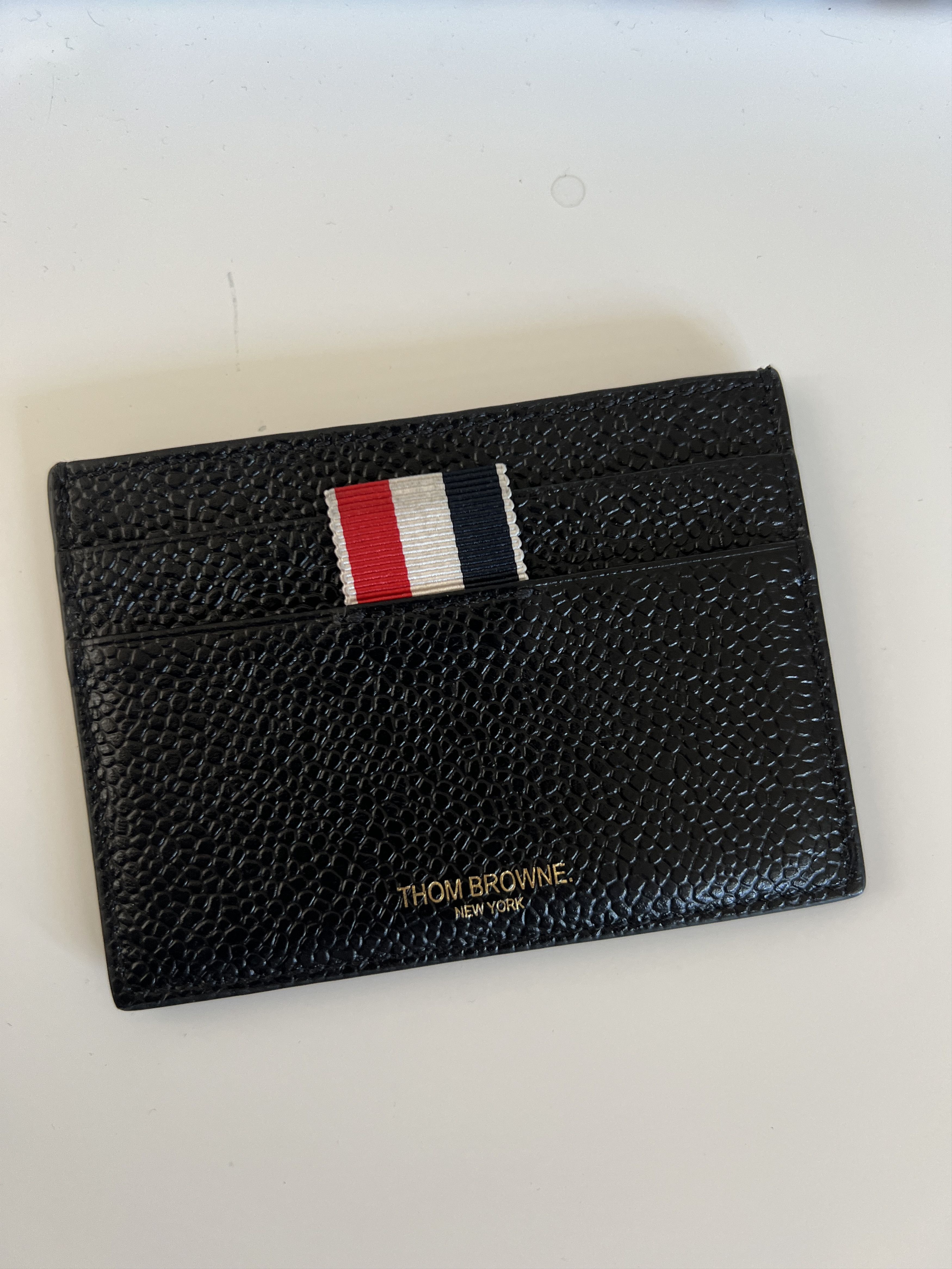 Thom Browne Black Pebble Grain Leather Debossed 4-Bar Single Card Holder Size ONE SIZE - 4 Thumbnail