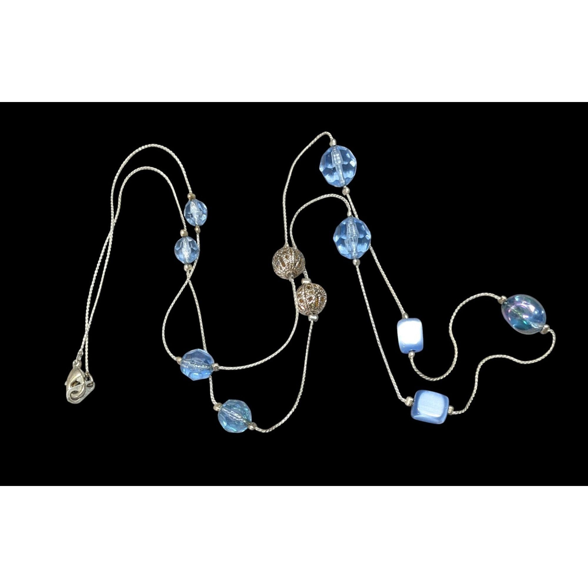 Other Casual Blue And Silver Tone Beaded Station Necklace Size ONE SIZE - 1 Thumbnail
