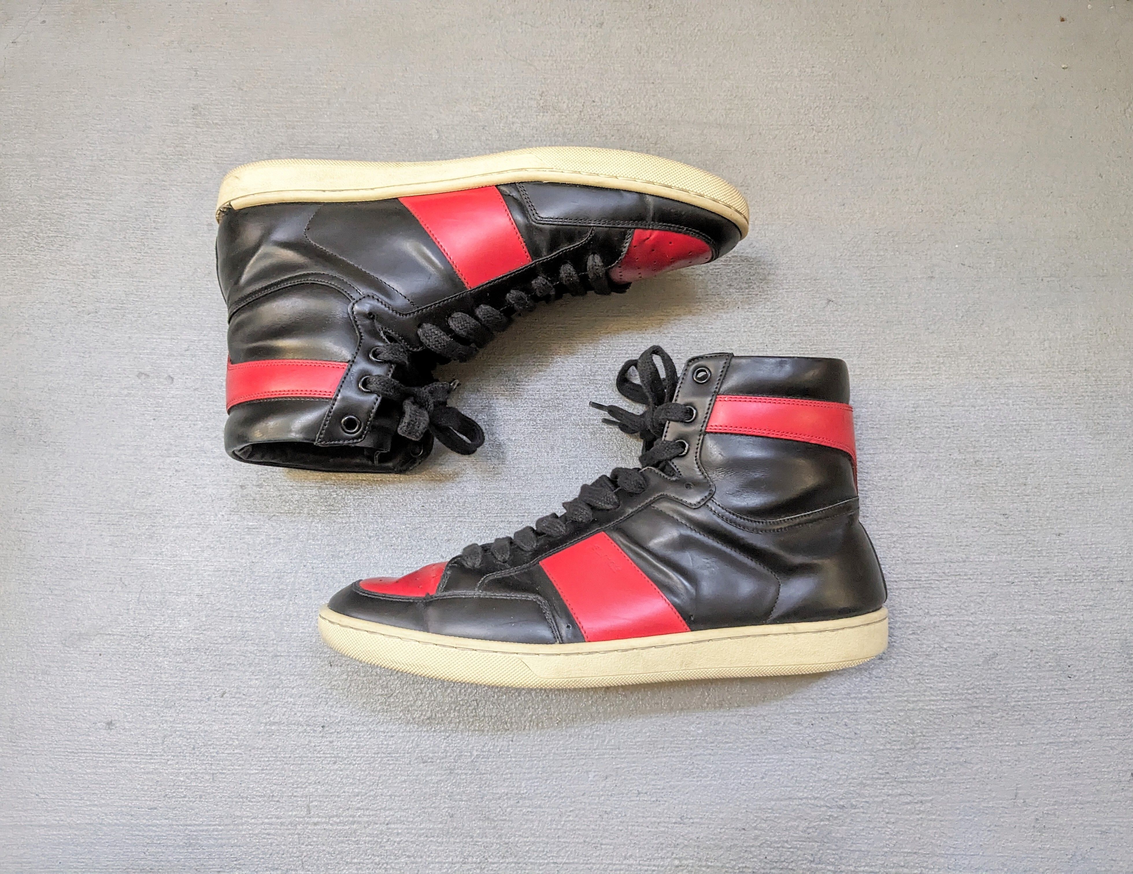Pre-owned Saint Laurent Sl/10h Black Red Size 9.5 Slp Ysl Leather Shoes In Black/red