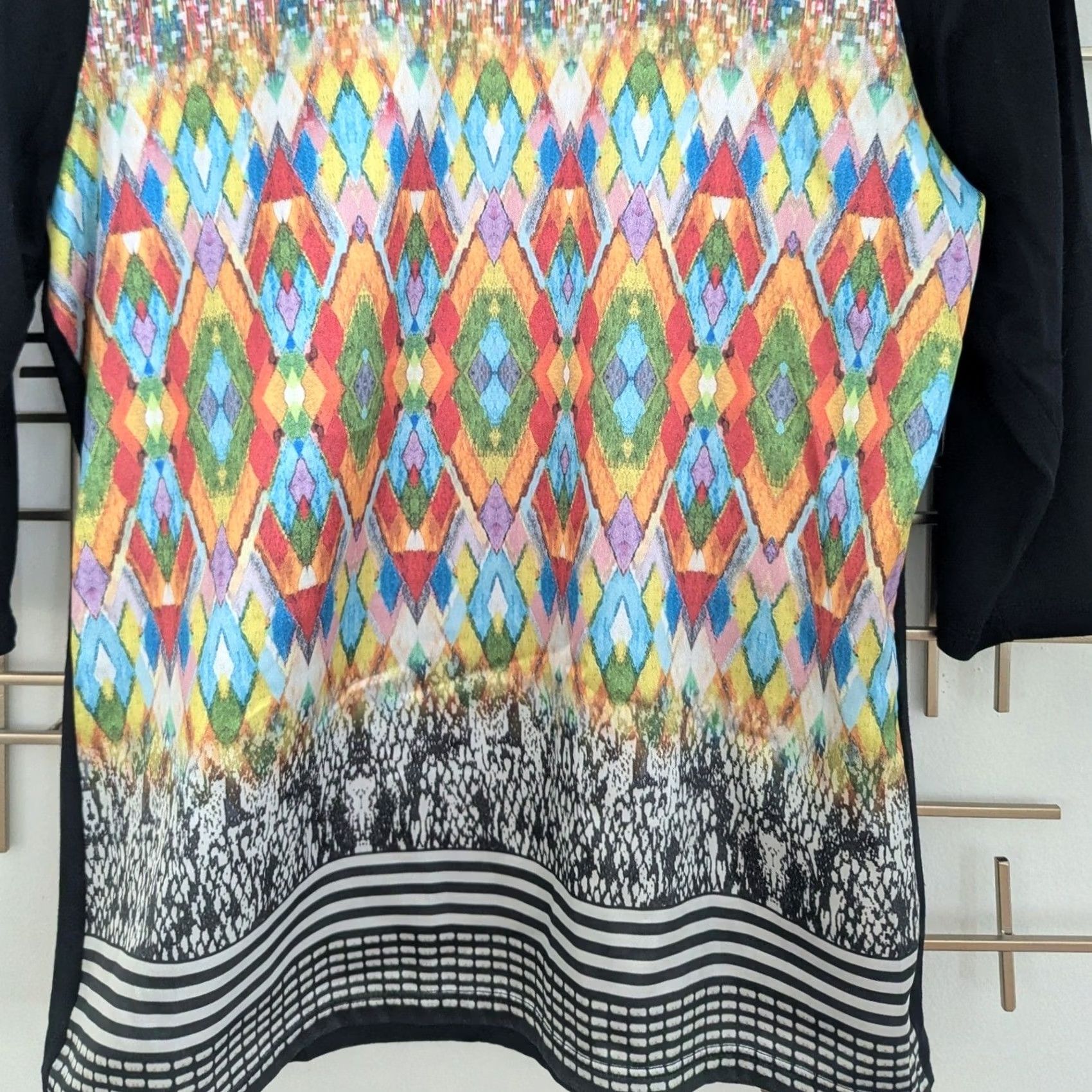 Vintage Paola Davoli Black 3/4 Sleeve Geometric Print Top Blouse Made in Italy Size S / US 4 / IT 40 - 4 Thumbnail