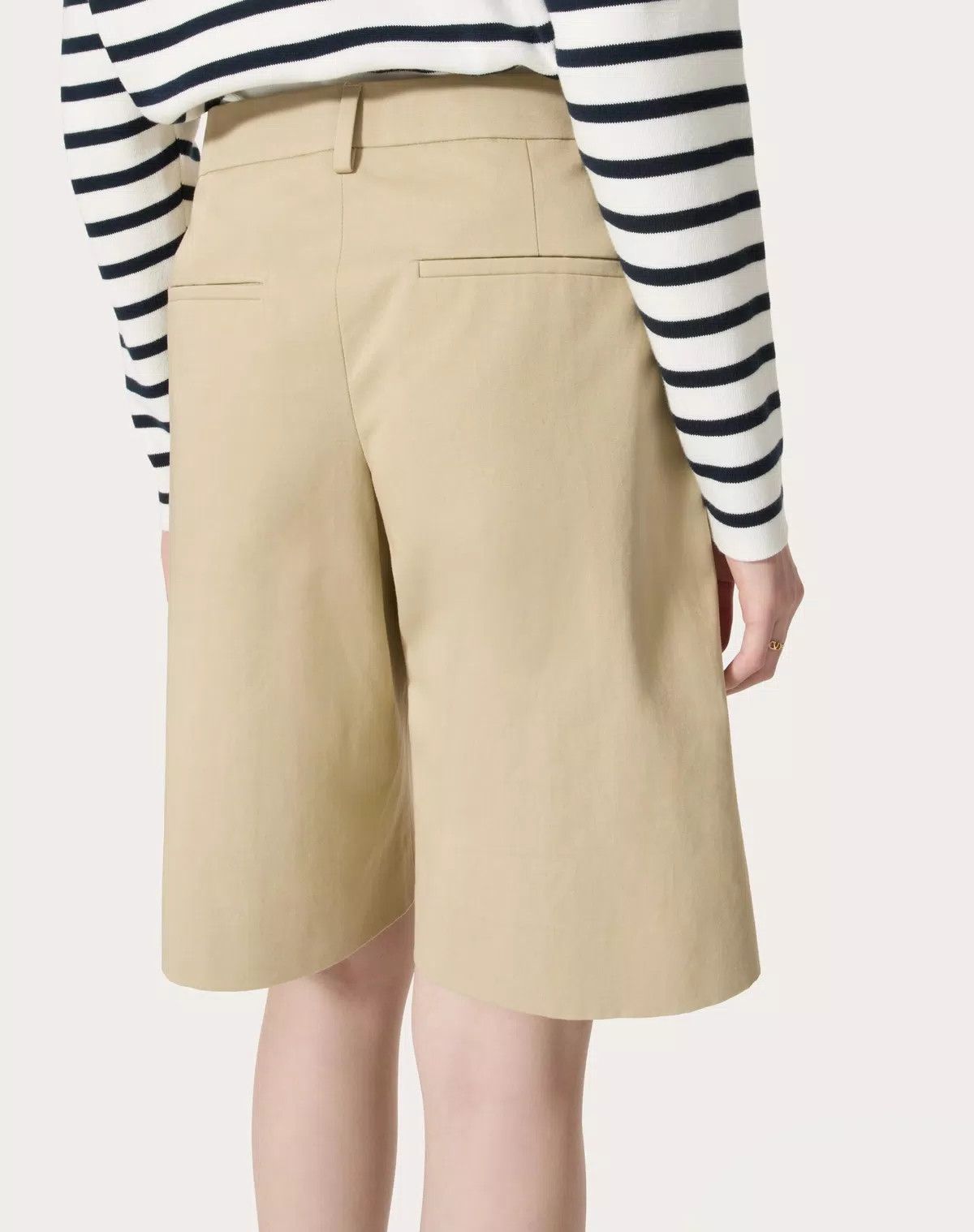 Valentino o1s1wg110426 Bermuda Shorts In Diagonal Cotton Linen Beige Size 27" / US 4 / IT 40 - 7 Thumbnail
