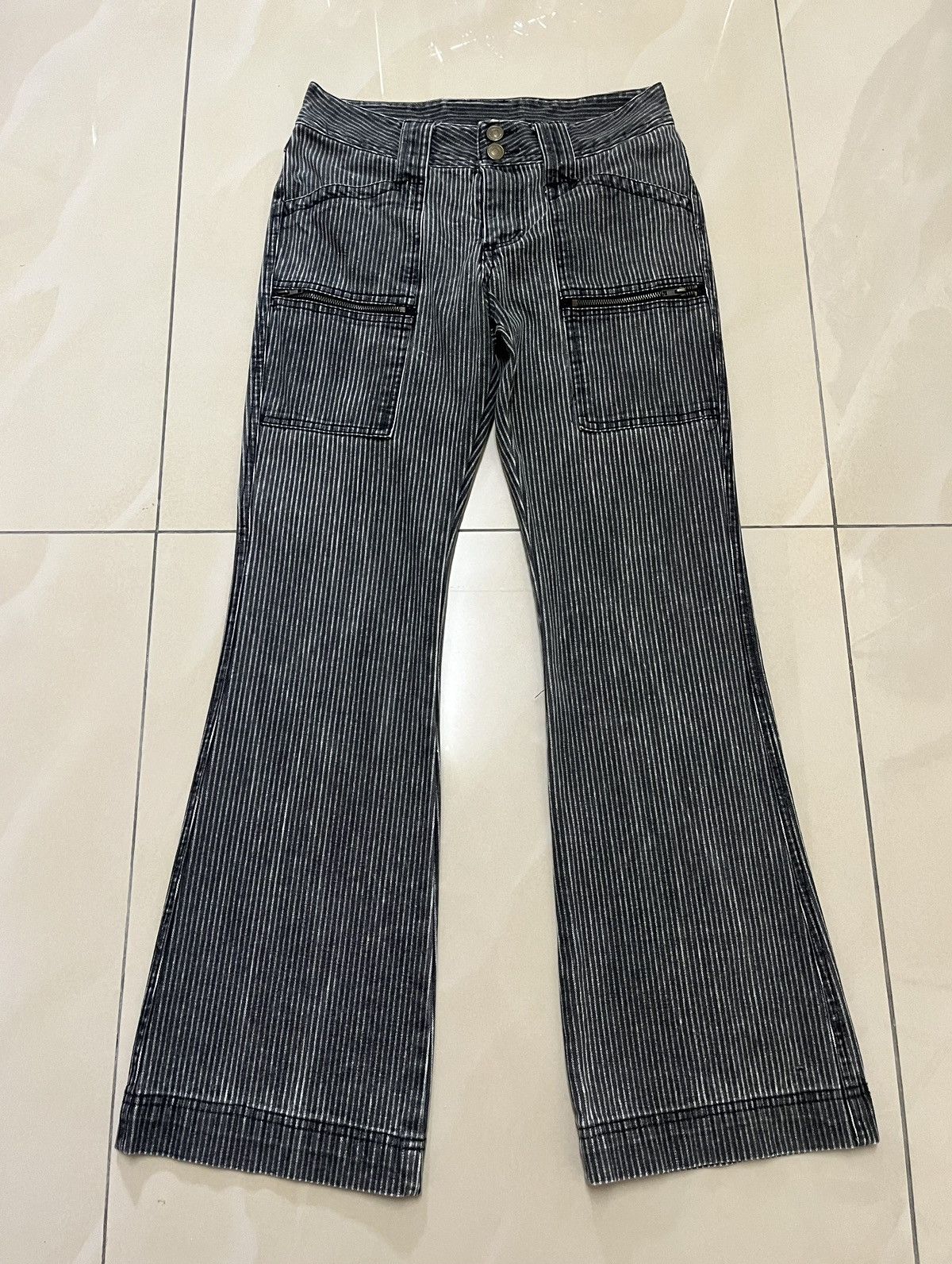 Tornado Mart Black stripe Flared low rise multi pocket wideleg Size US 28 / EU 44 - 1 Thumbnail
