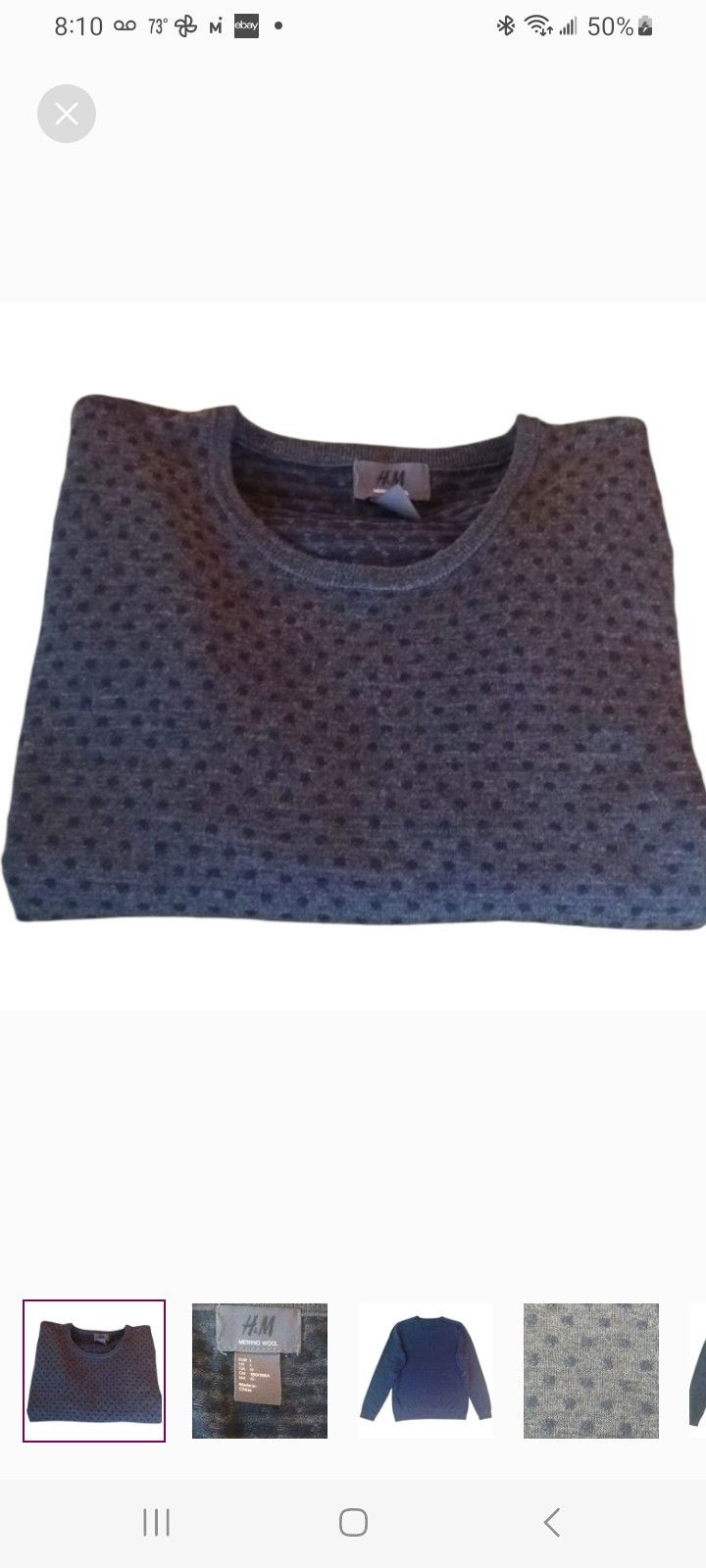 H&M H & M Wool Sweater, L, Grey & Navy Size US M / EU 48-50 / 2 - 1 Thumbnail