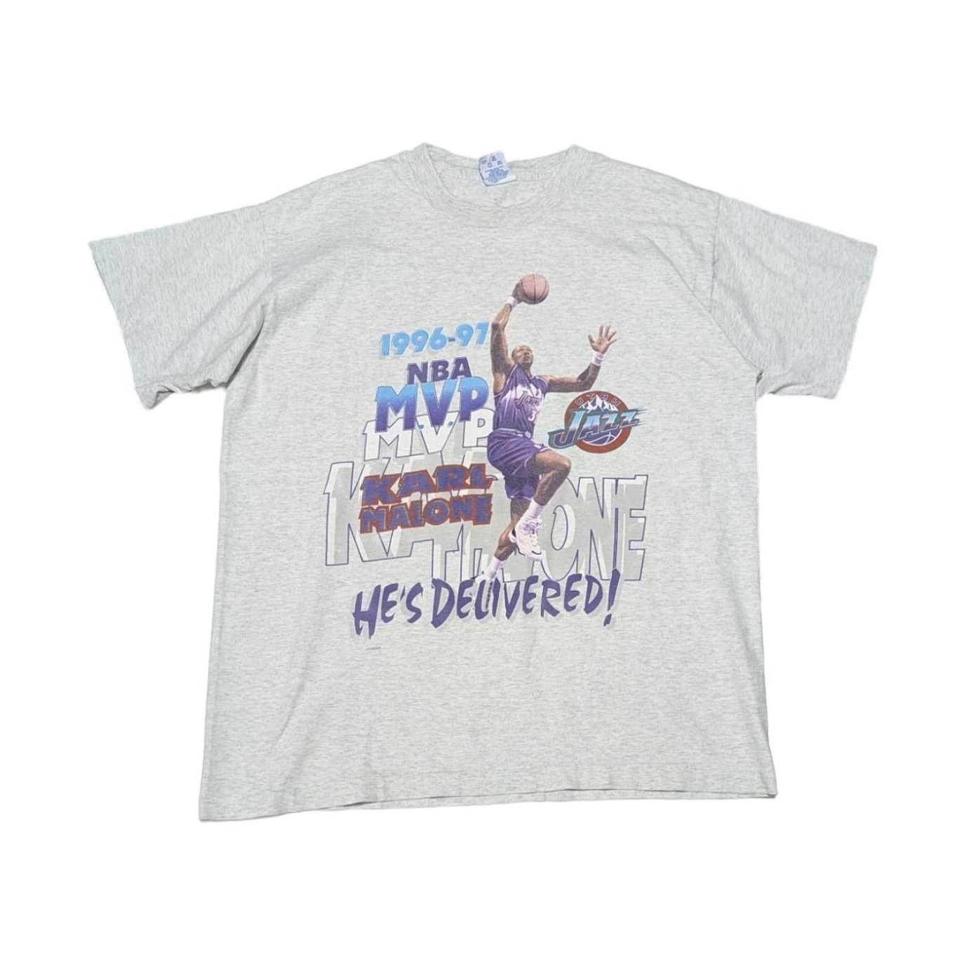 Salem Sportswear × Vintage Vintage Single Stitch Karl Malone Utah Jazz Tee Shirt MVP 96 Size US XL / EU 56 / 4 - 1 Thumbnail