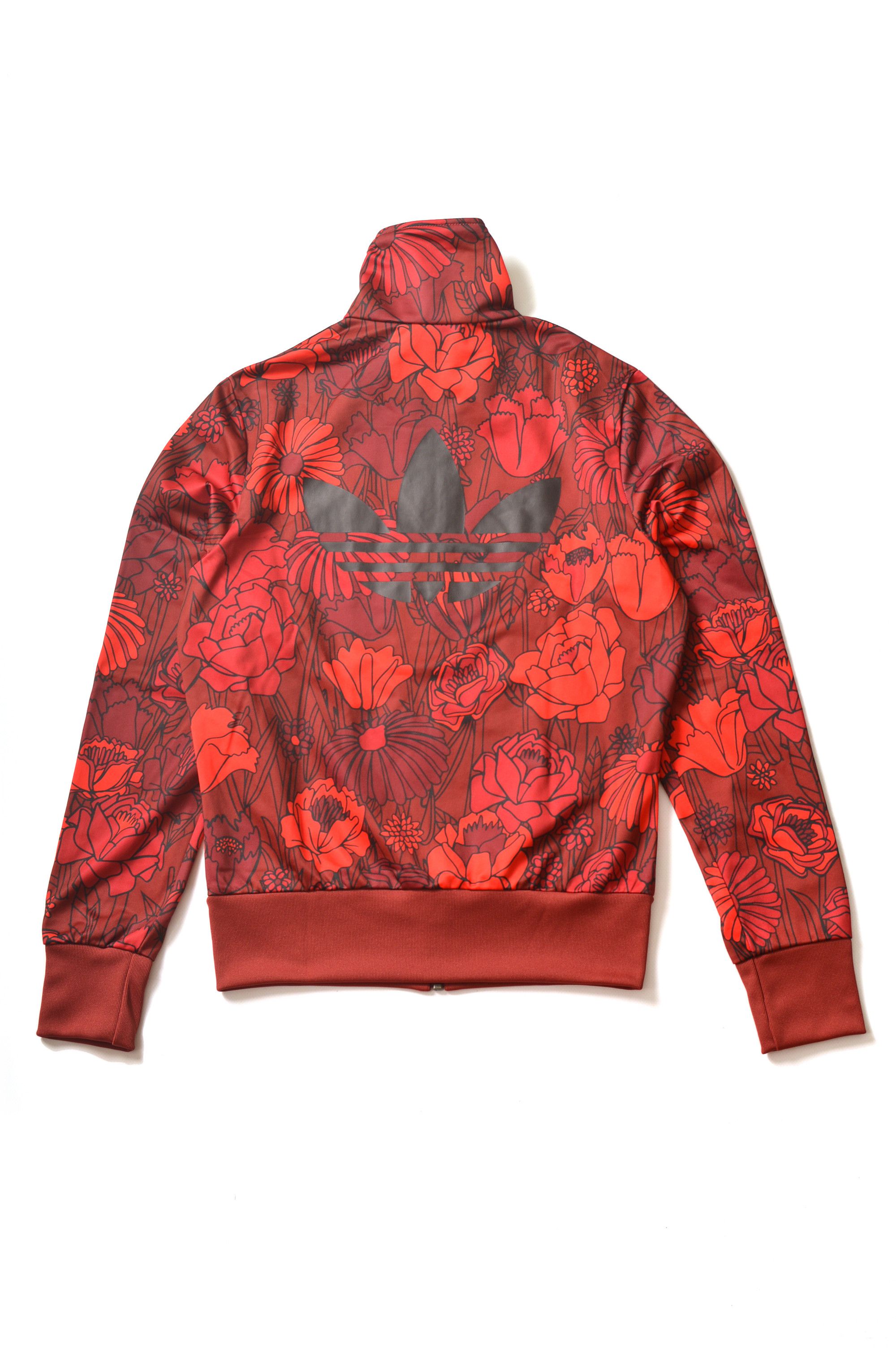 Adidas Womens Firebird Dark Red Floral Track Jacket