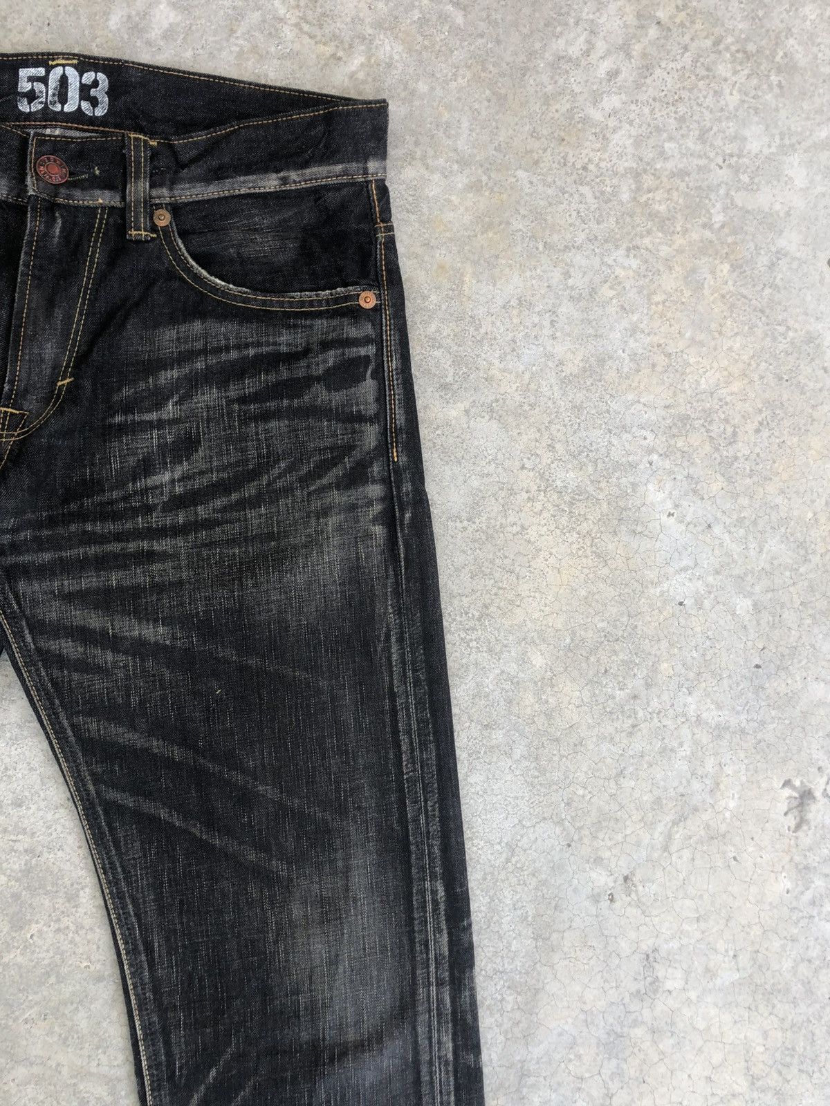 Le Grande Bleu (L.G.B.) Japanese Edwin 503 Blue Trip Distressed Jeans Size US 33 - 5 Thumbnail