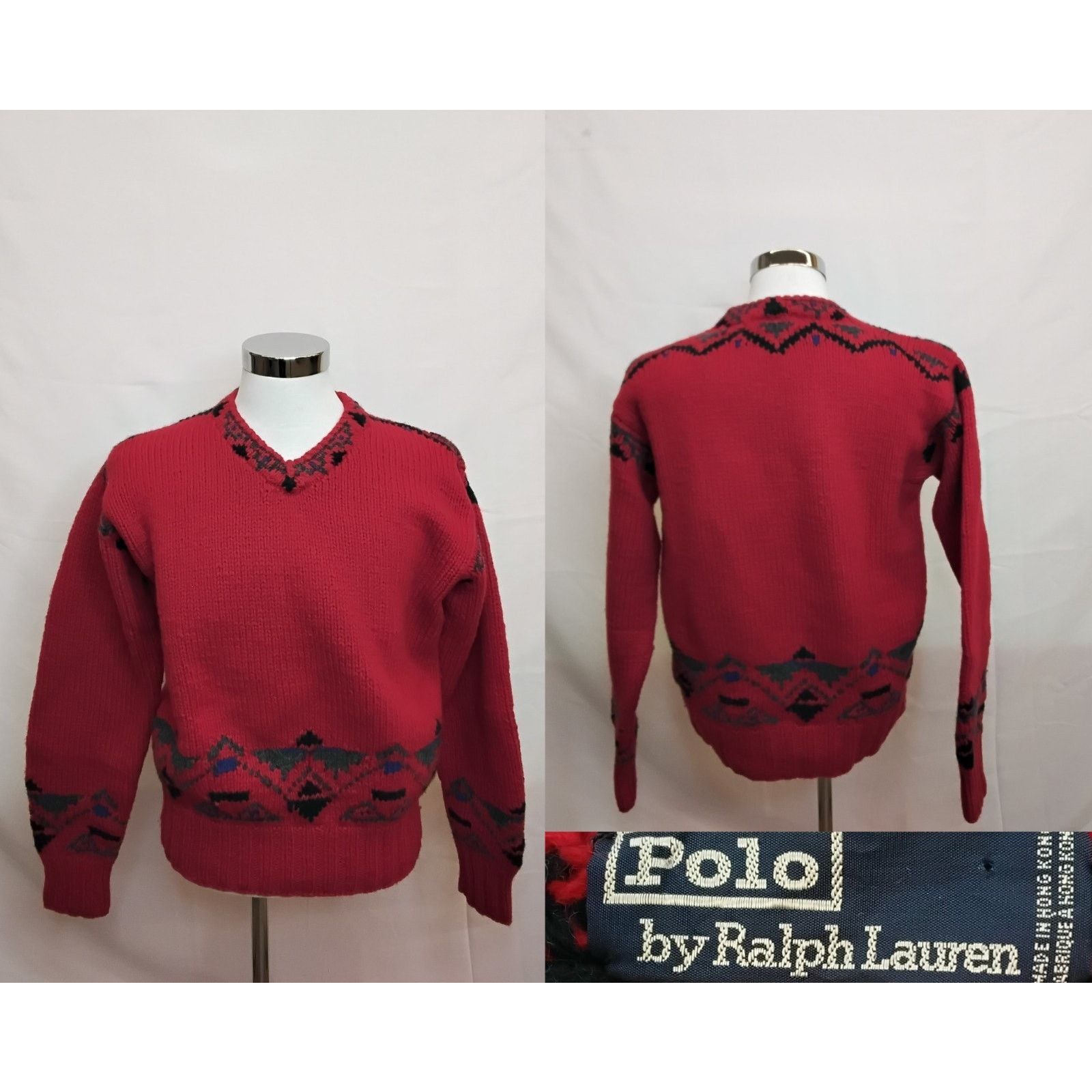 Polo Ralph Lauren Polo by Ralph Lauren Sweater Men's M Red Blue Label 1990s Size US M / EU 48-50 / 2 - 1 Thumbnail