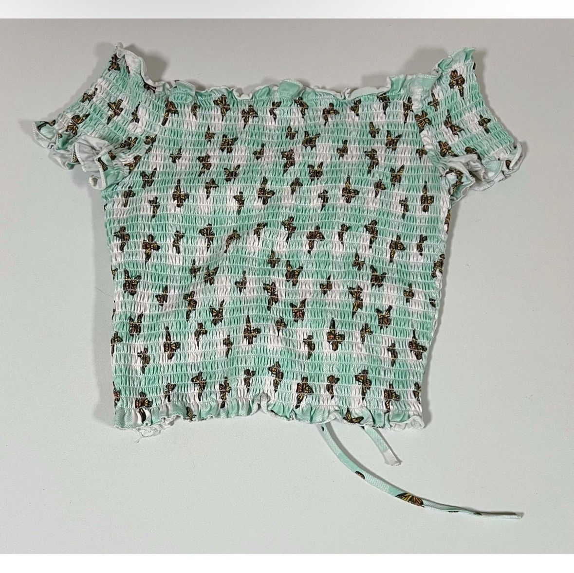 Japanese Brand Blue Teal Butterflies Shirred Ruched Shirt Top Tee Size S 🦋✨ Size S / US 4 / IT 40 - 2 Thumbnail