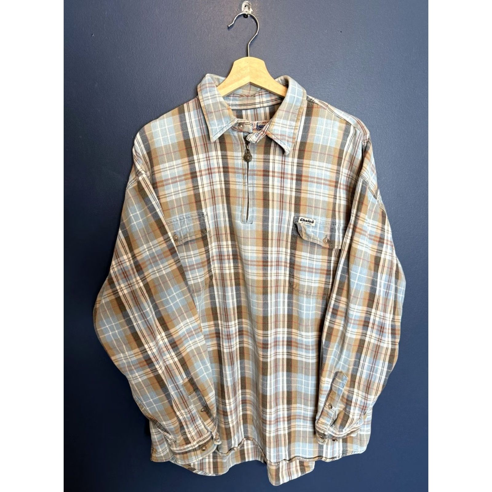 Vintage VINTAGE 90s Choice Blue Jeans Plaid Cotton Men’s XL Cowboy Button-Up Flannel Zip Shirt Size US XL / EU 56 / 4 - 4 Thumbnail