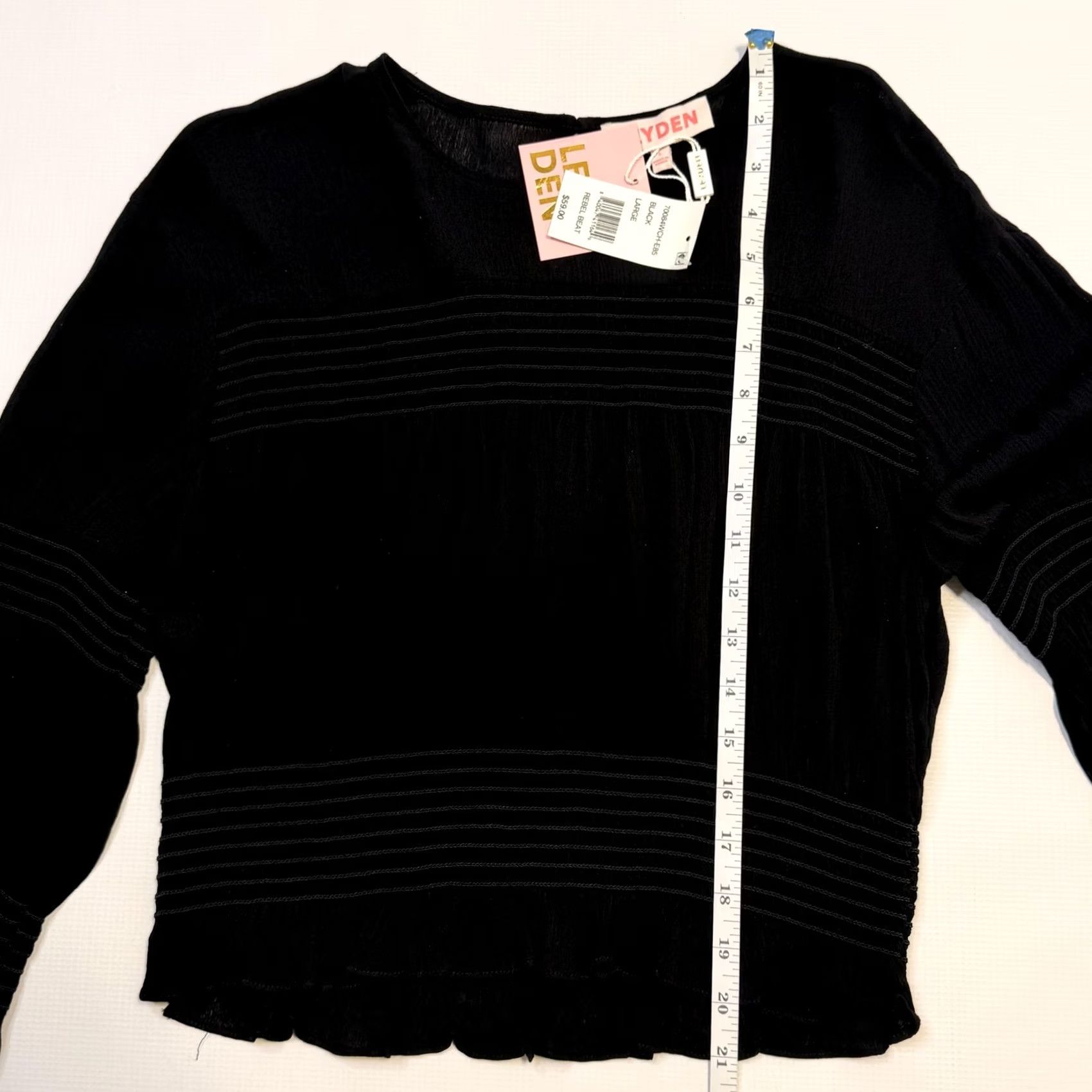 Vintage Leyden Blouse Womens Large Black Cropped Bell Sleeve Ruffle Hem Rebel Beat Top Size L / US 10 / IT 46 - 7 Thumbnail