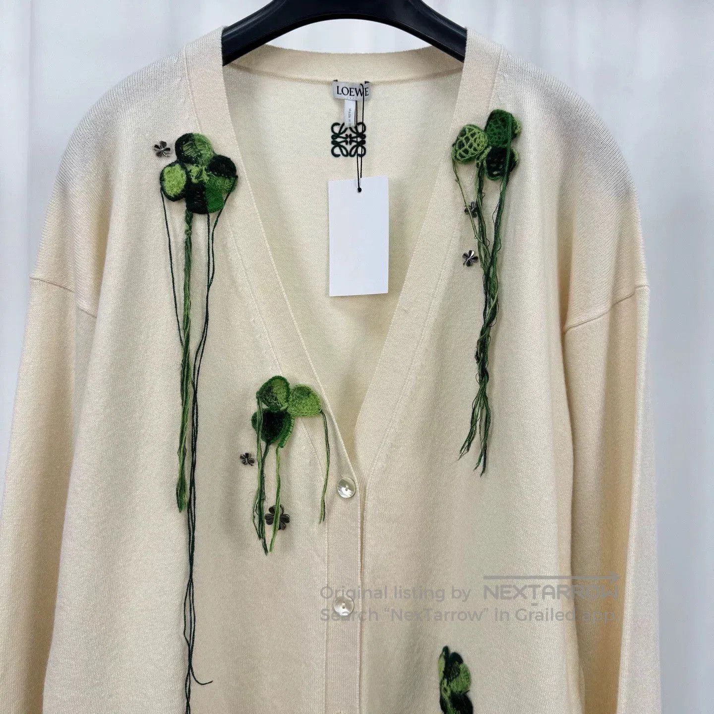 Loewe Loewe Embroidered Tassel Cardigan in Cream. Size L / US 10 / IT 46 - 3 Thumbnail