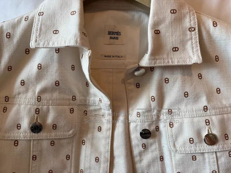 Hermes Hermes Pig Nose Full Logo Denim Jacket Beige Size XXS / US 00 / IT 34 - 3 Thumbnail
