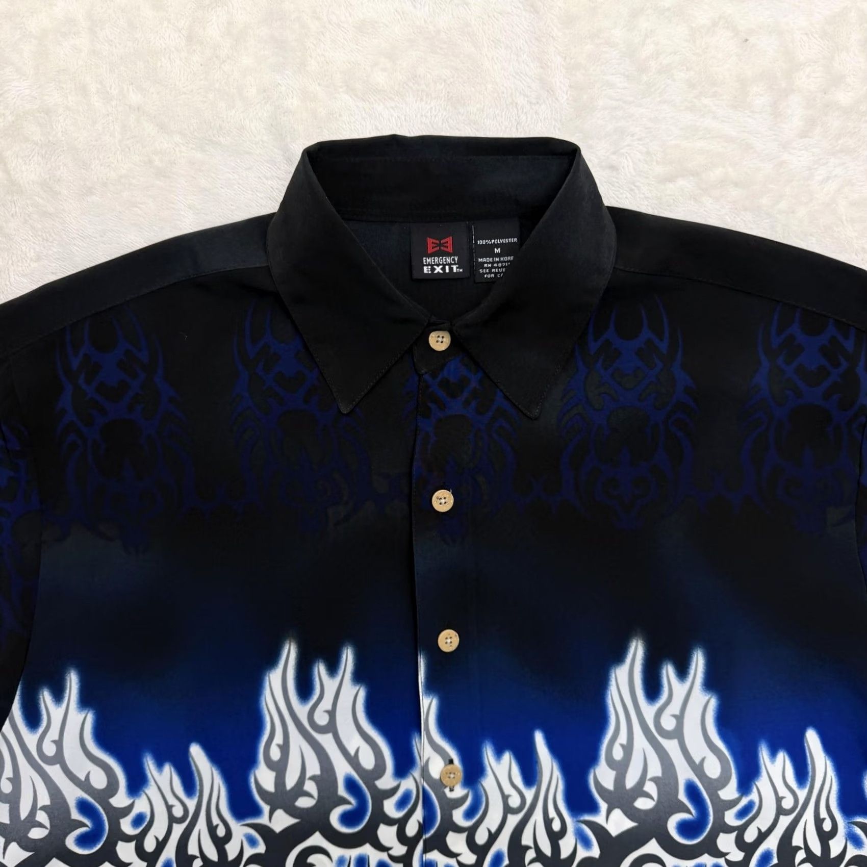 Vintage VINTAGE Y2K Emergency Exit Shirt Mens M Blue Flame Graphic Button Up Casual Size US M / EU 48-50 / 2 - 2 Thumbnail