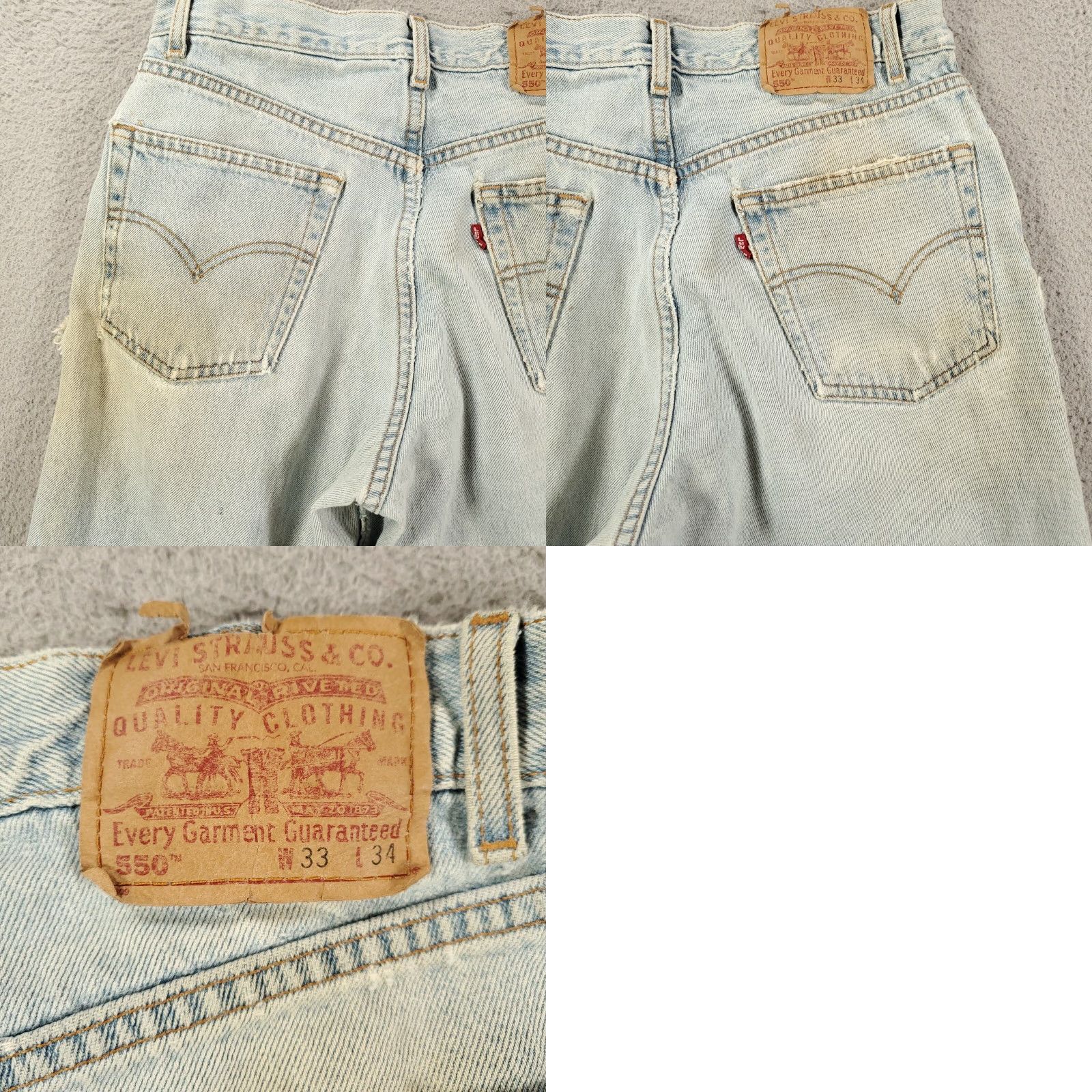 Levi's VINTAGE Levi's 550 Jeans Mens 33x34 9 0s Grunge Distressed Relaxed Denim Blue 5-Pocket Logo 550 90s Mens Jeans Size US 33 - 10 Thumbnail