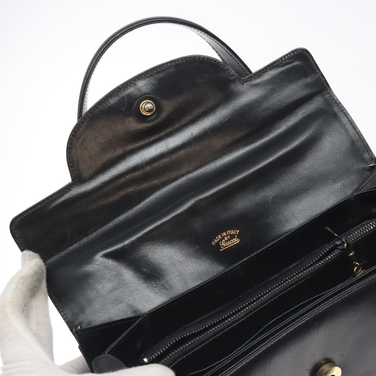 Gucci GUCCI Hand Bag Leather Black Gold Size ONE SIZE - 10 Thumbnail