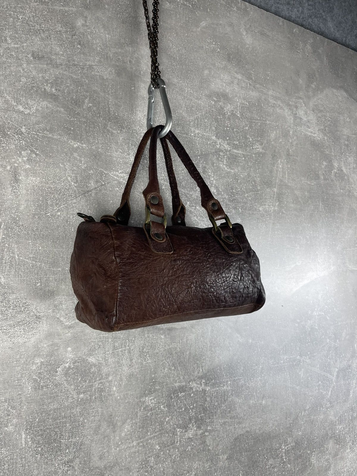 Genuine Leather Y2K Artisan Handcrafted Brown Heart Charm Mini Barrel Bag Size ONE SIZE - 6 Thumbnail
