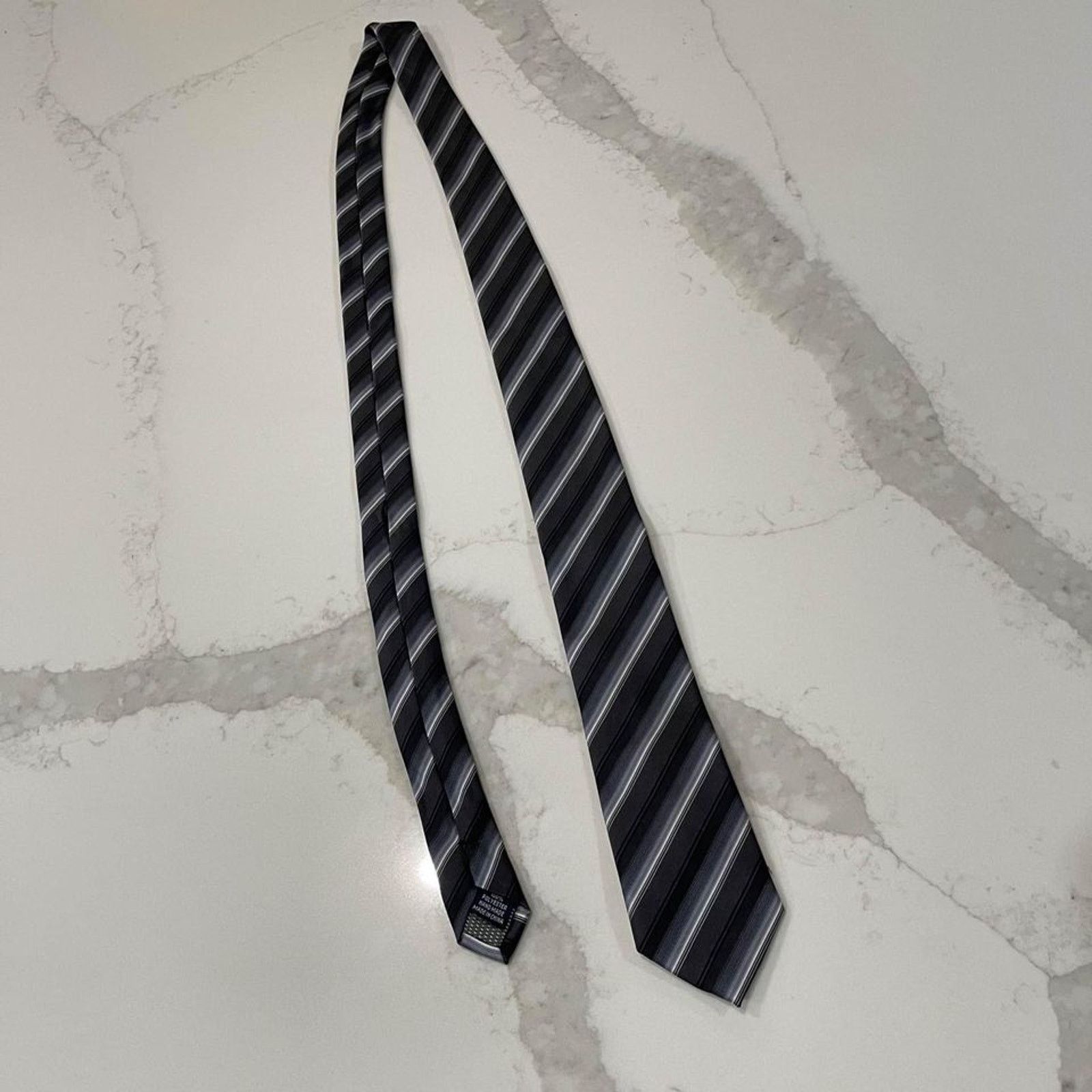 Apt. 9 APT. 9 Necktie Gray Black White Stripes Polyester Workwear Size ONE SIZE - 2 Thumbnail