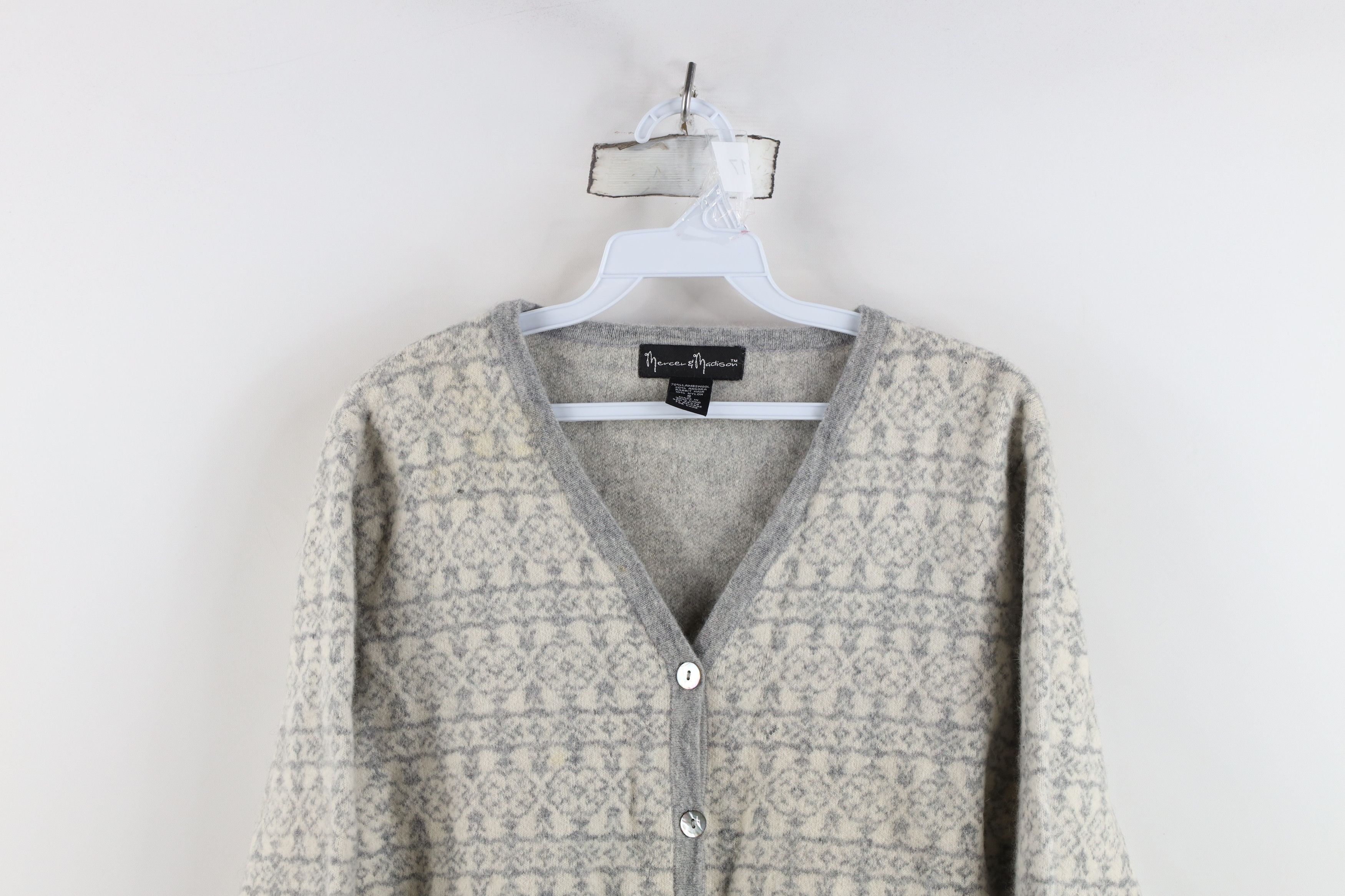 Vintage Madison & Mercer Angora Fair Isle Knit Cardigan Sweater Size S / US 4 / IT 40 - 2 Thumbnail
