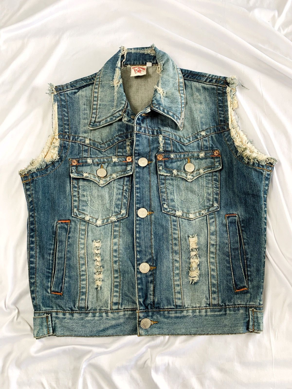 True religion vest denim jeans jacket