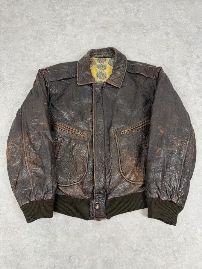 Hugo Boss 2000s Hugo Boss Aviator Brown Leather Bomber Jacket Size US L / EU 52-54 / 3 - 1 Thumbnail