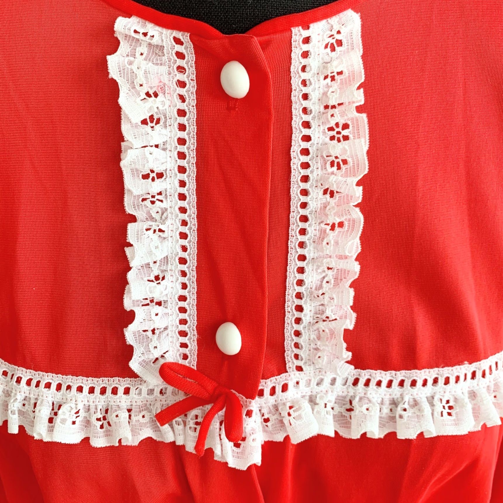 Vintage VINTAGE Lorraine Red White Nylon Lace Nightie Nightgown Robe Set Size Large Ladies Nightgown Set Nylon Lace GoGo 1960s Red Lorraine Mens? Size ONE SIZE - 3 Thumbnail