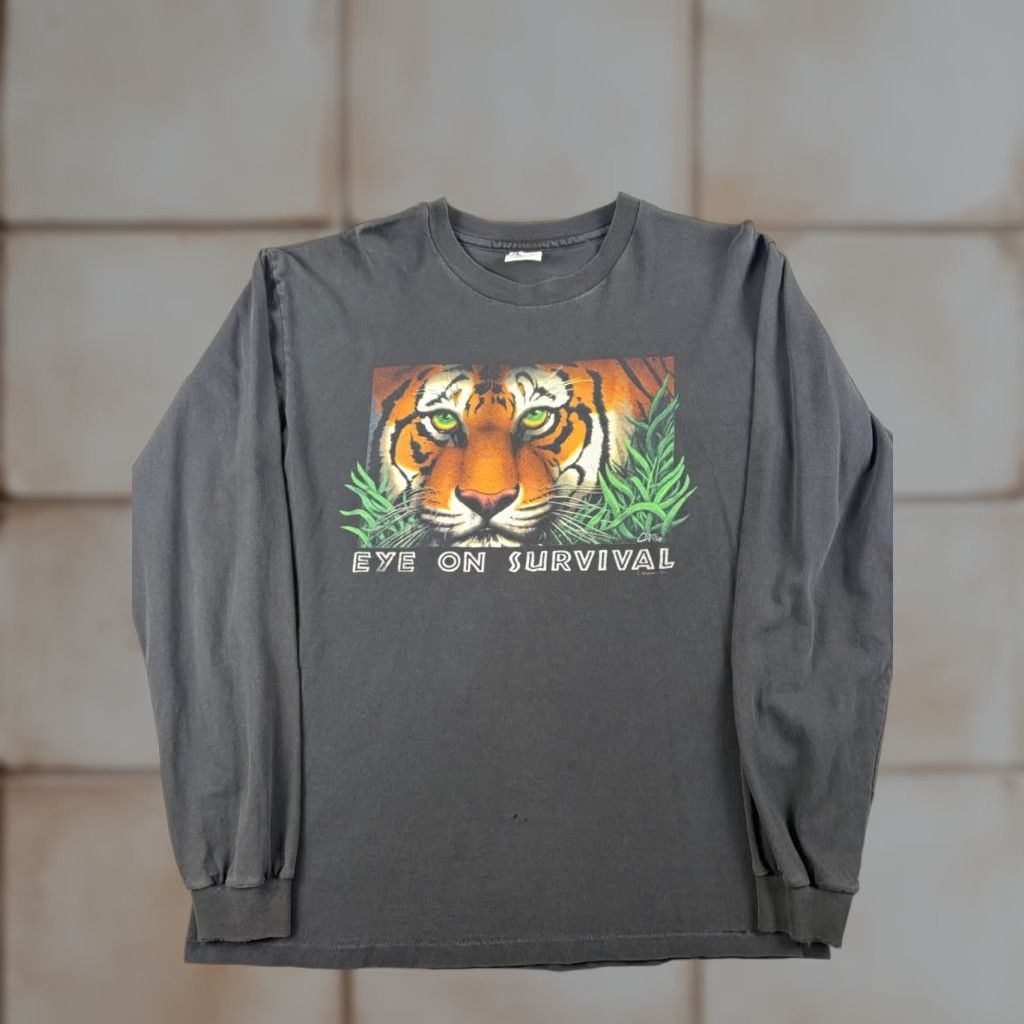 Anvil VINTAGE Eye On Survival Tiger T Shirt Size Large Black Longsleeve Human i Tees Size US L / EU 52-54 / 3 - 1 Thumbnail