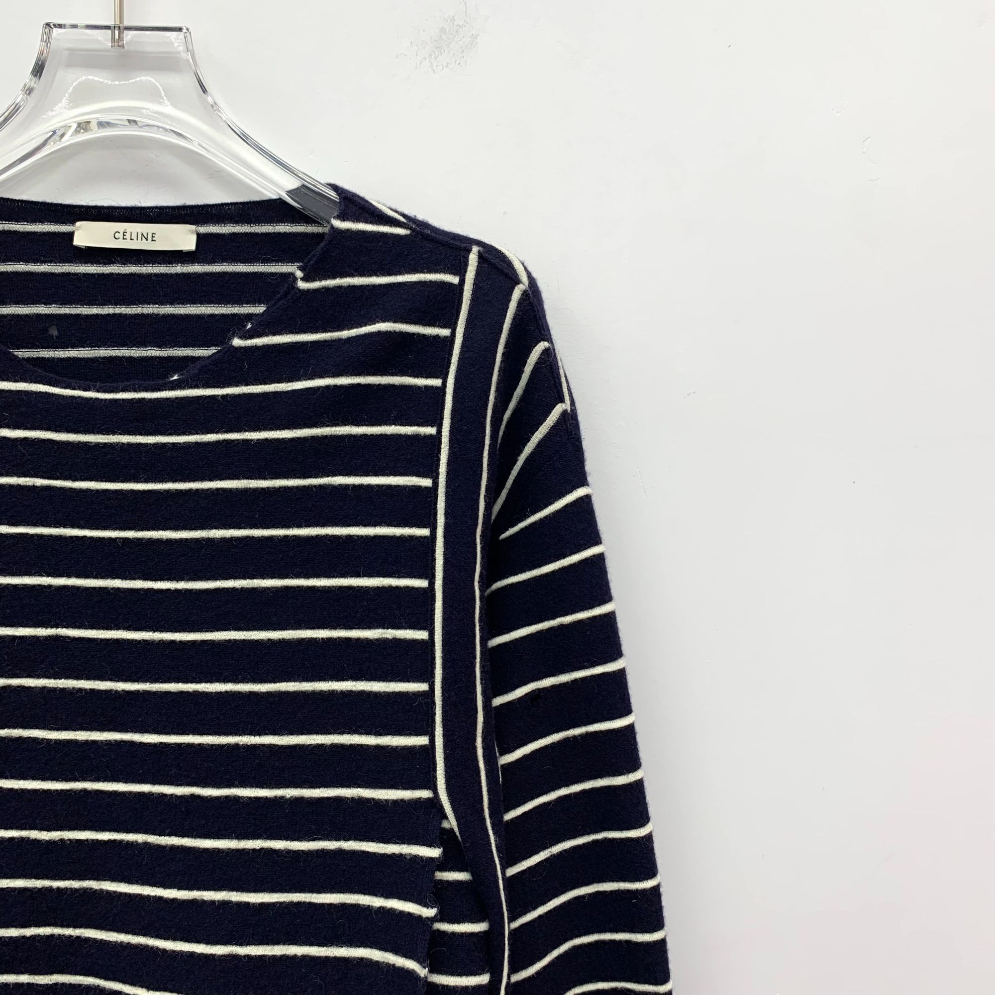Celine CELINE Navy & White Striped Wool Blend Asymmetrical Sweater Size S / US 4 / IT 40 - 7 Thumbnail