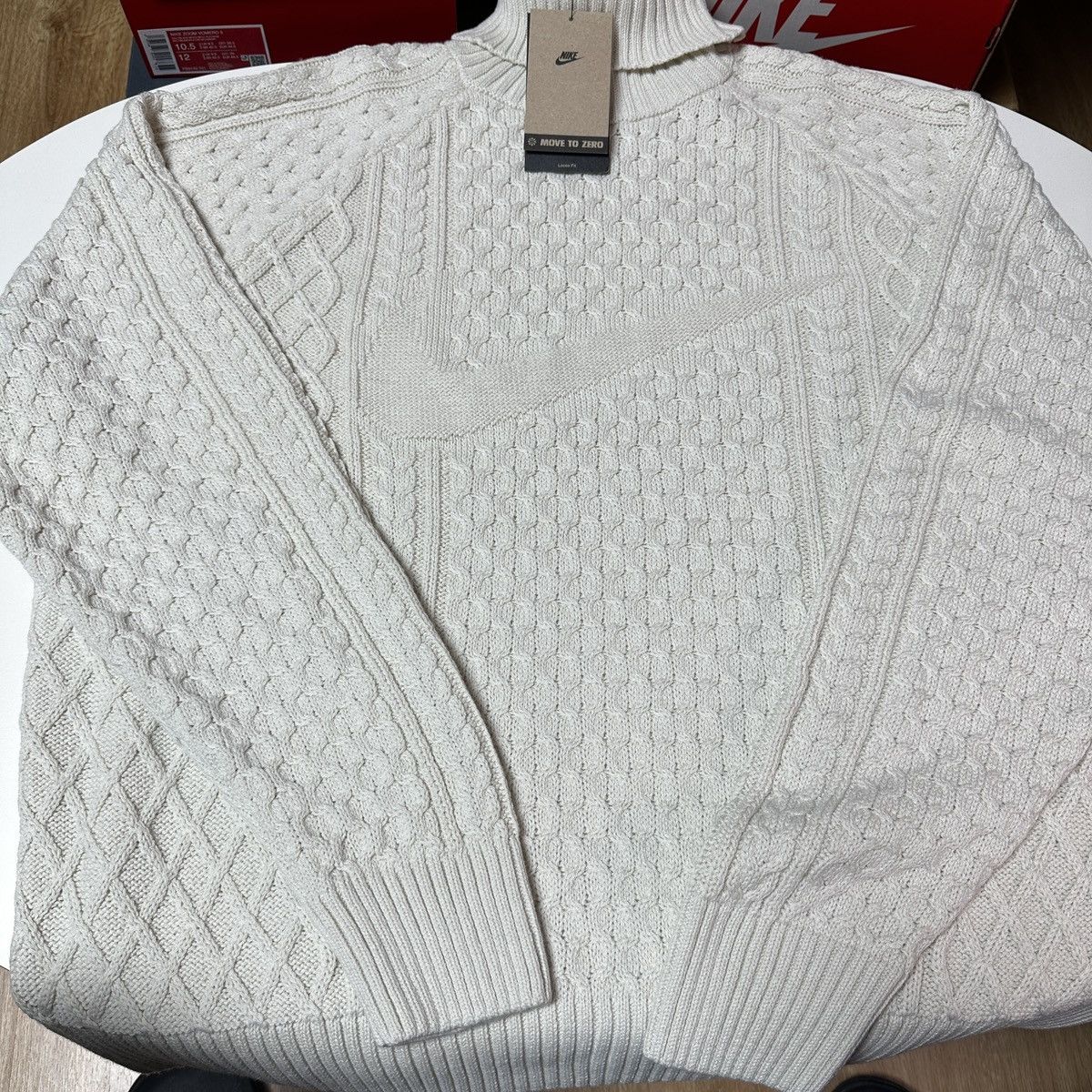 Nike NEW Nike Life Cable Knit Turtleneck Wool Sweater Light Bone Size US XXL / EU 58 / 5 - 3 Thumbnail