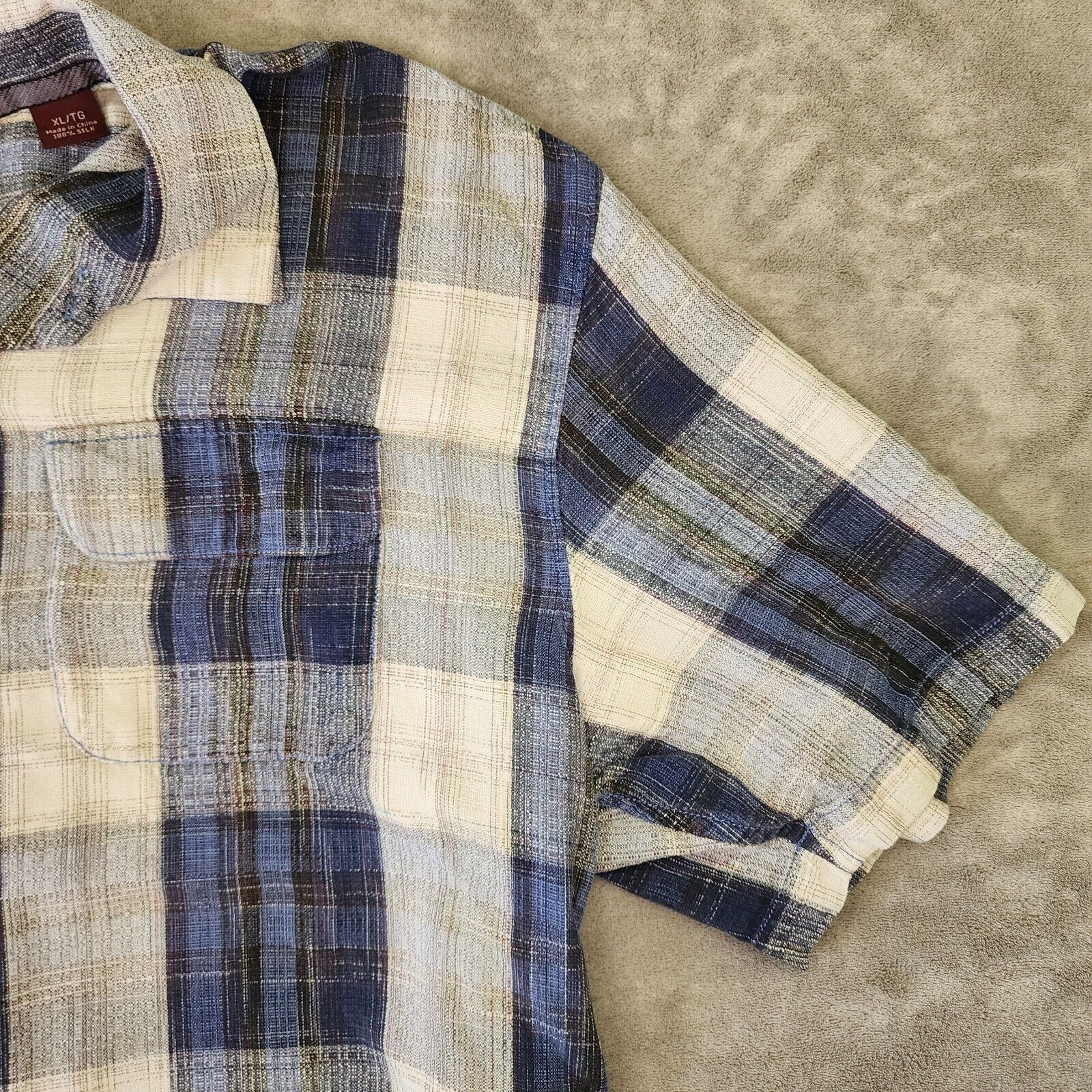 Tommy Bahama Tommy Bahama Mens XL Blue Silk Plaid Short Sleeve Camp Shirt Size US XL / EU 56 / 4 - 4 Thumbnail