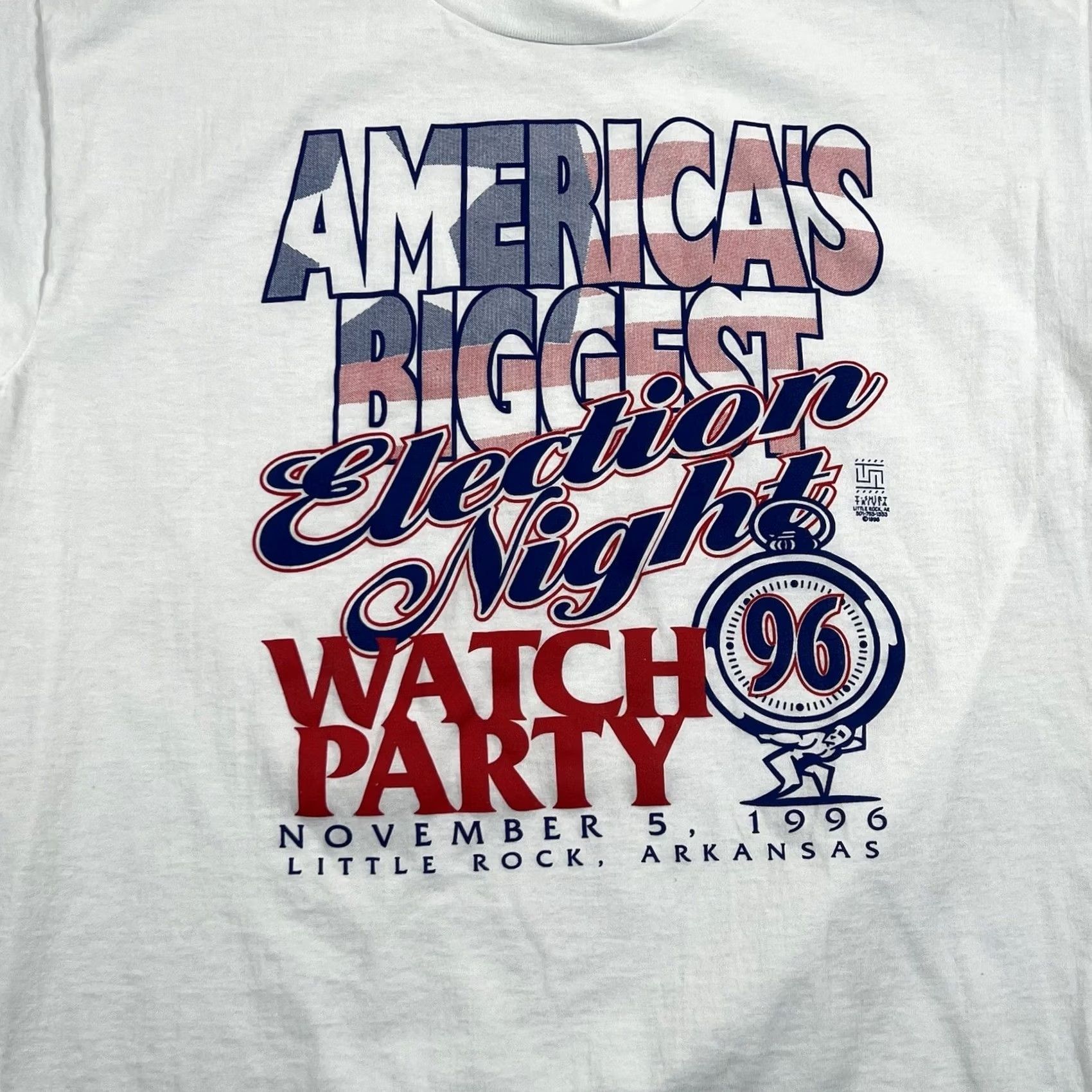 Swatch VINTAGE American Biggest Election Night Watch Party Tshirt Shirt Mens L White 1996 Big Graphic Size US L / EU 52-54 / 3 - 2 Thumbnail
