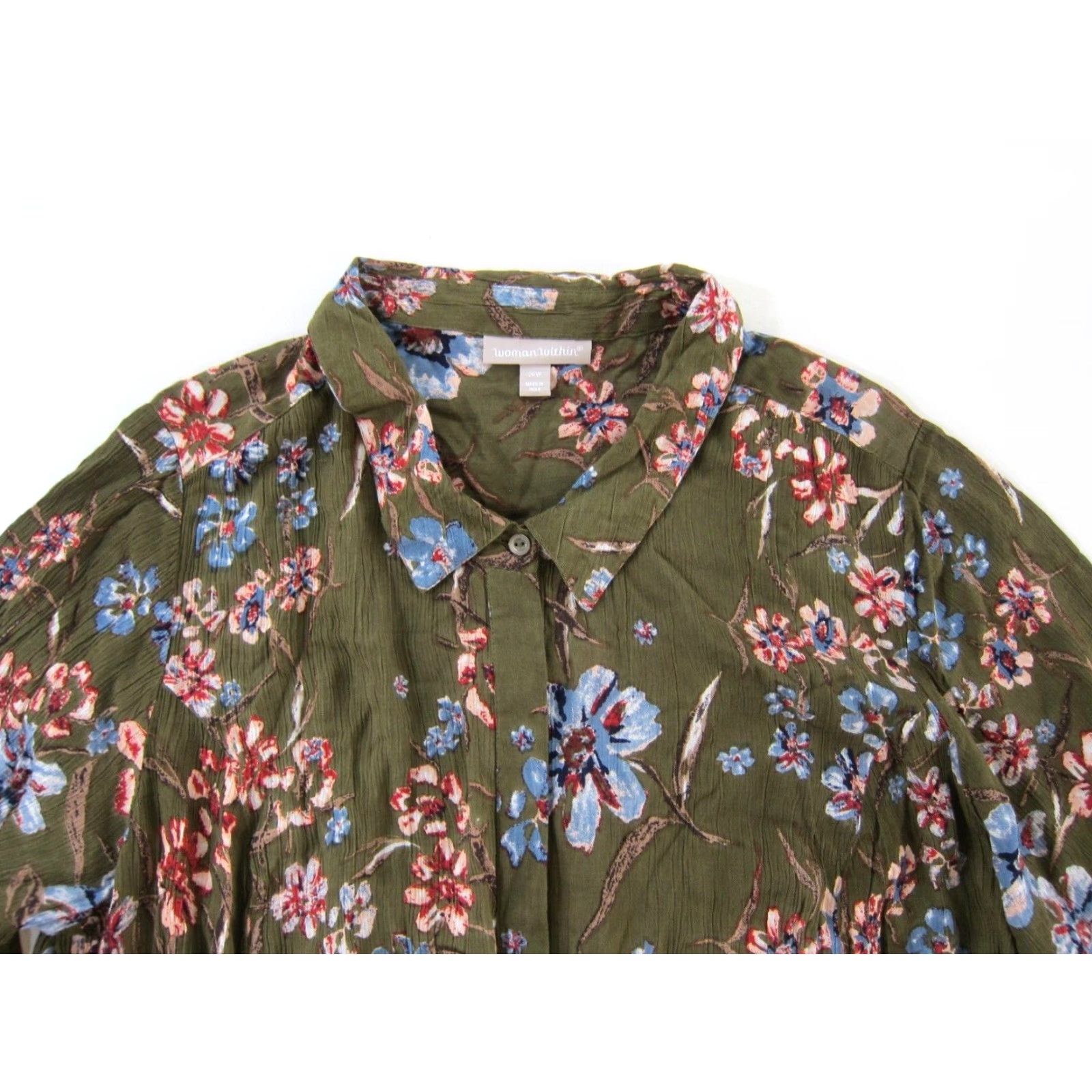 Vintage Woman Within Dress Maxi Floral Button Down 26W Green Pink Blue Pockets Short Sleeve Rayon Long 72" Hip 54.5" Shoulder to Hem Womens Size 4XL / US 24-26 - 3 Thumbnail